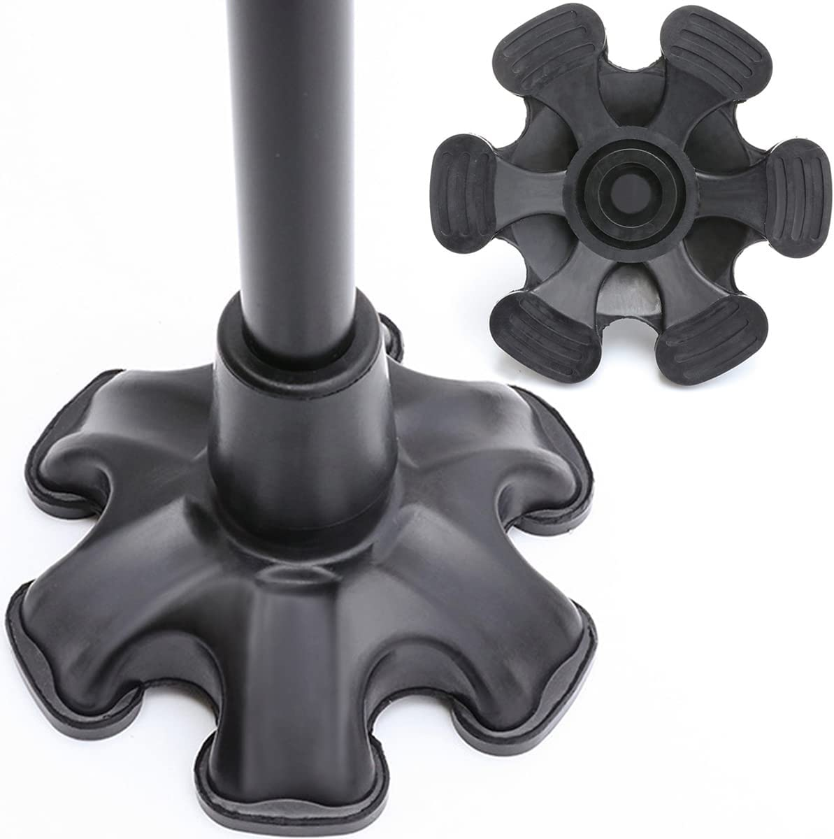 Cane Tip with 6 Support Rubber Foot for Walking Canes 3/4 Inch Shaft, Self-Standing, Anti-Slip Stable 6 Point Cane Tip Universal 6 Leg Attachment for Walking Stick (Black)