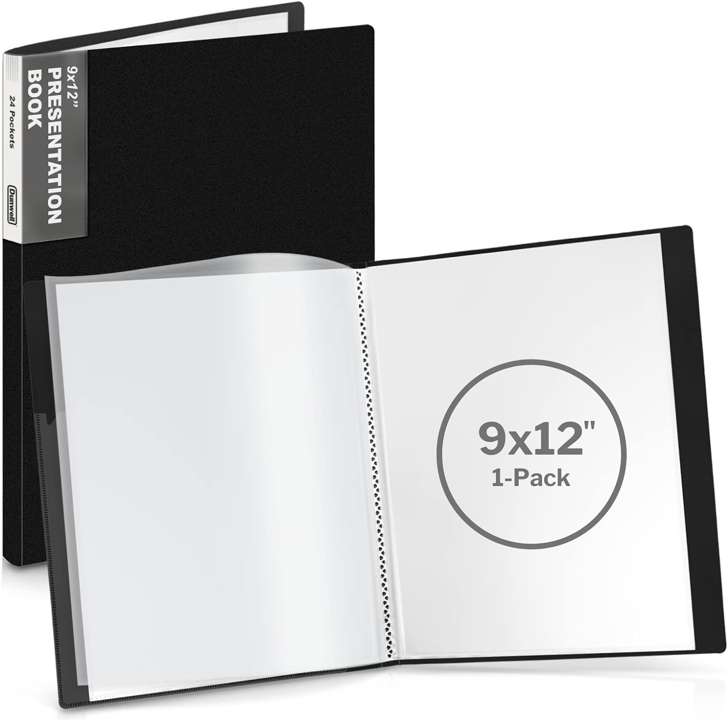 9x12 Presentation Book (Black), 24-Pocket Folder with Plastic Sleeves, Displays 48 Pages pf 9 x 12 or A4 Documents, Certificates, Keepsakes, Kids Art, Acid-Free Poly Portfolio Binder
