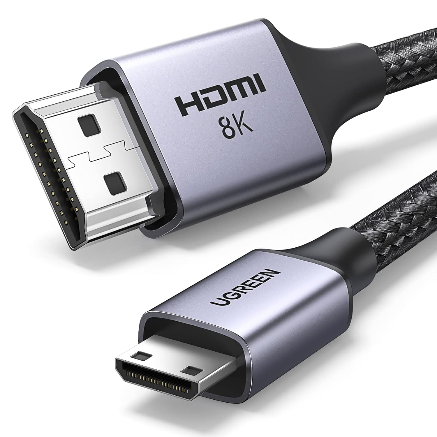 UGREEN 8K Mini HDMI to HDMI Cable 6.6FT Aluminum Braided 8K@60Hz 4K@240Hz Bidirectional HDR Earc Compatible with Raspberry Pi Zero Camera Camcorder Graphics Card Tablet Projector