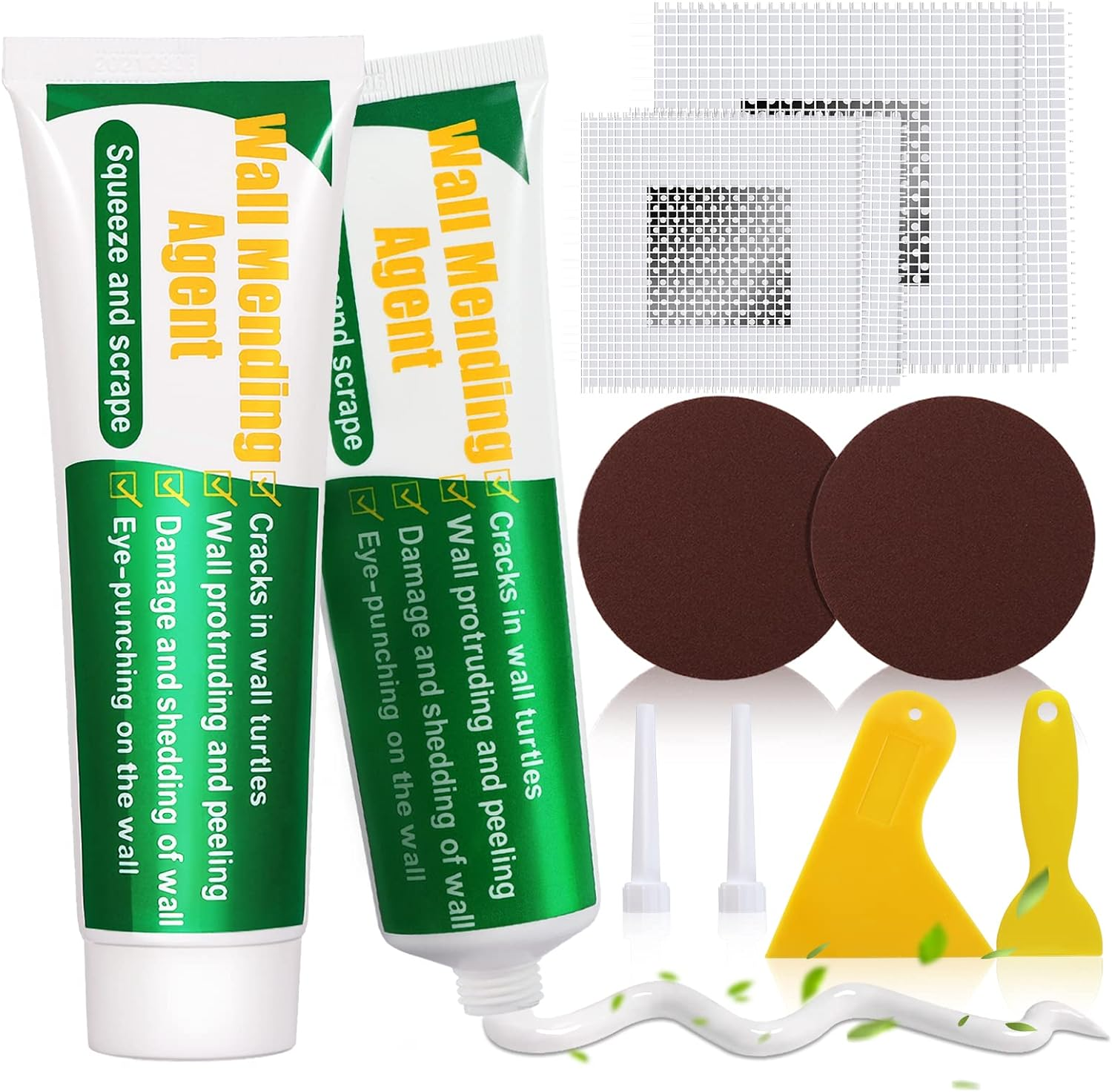 Drywall Repair Kit, 2 Pcs Spackle Wall Repair Patch Kit with Scraper, Wall Mending Agent Large Hole Drywall Patch, Easy to Fill Holes in Home Wall and Quick Repair Crack, Plaster Wall Repair