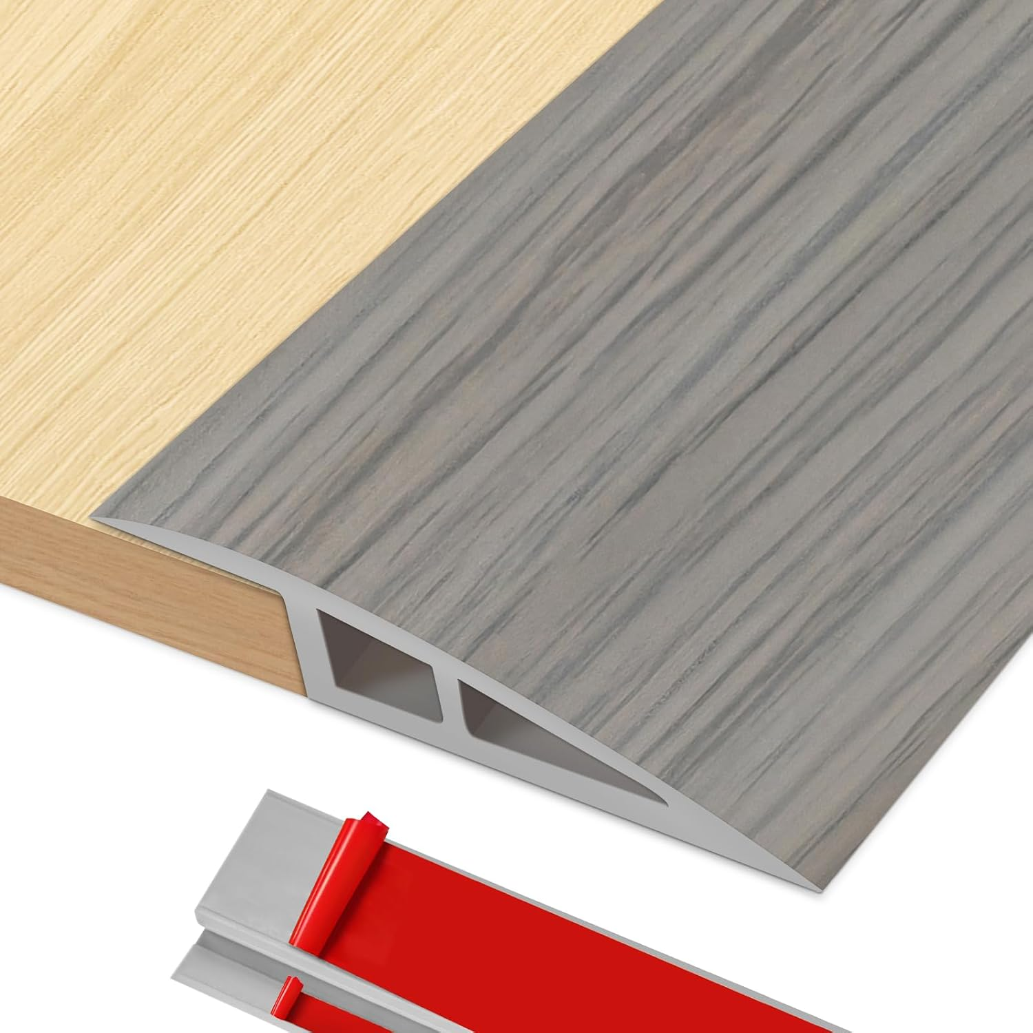 Vinyl-Door-Threshold Floor-Transition-Strips Self Adhesive 36 Inch, Threshold 3/4''~4/5'', Transition-Strips for Doorways, Edge-Reducer for Door/Floor (Wood Grain Gray)