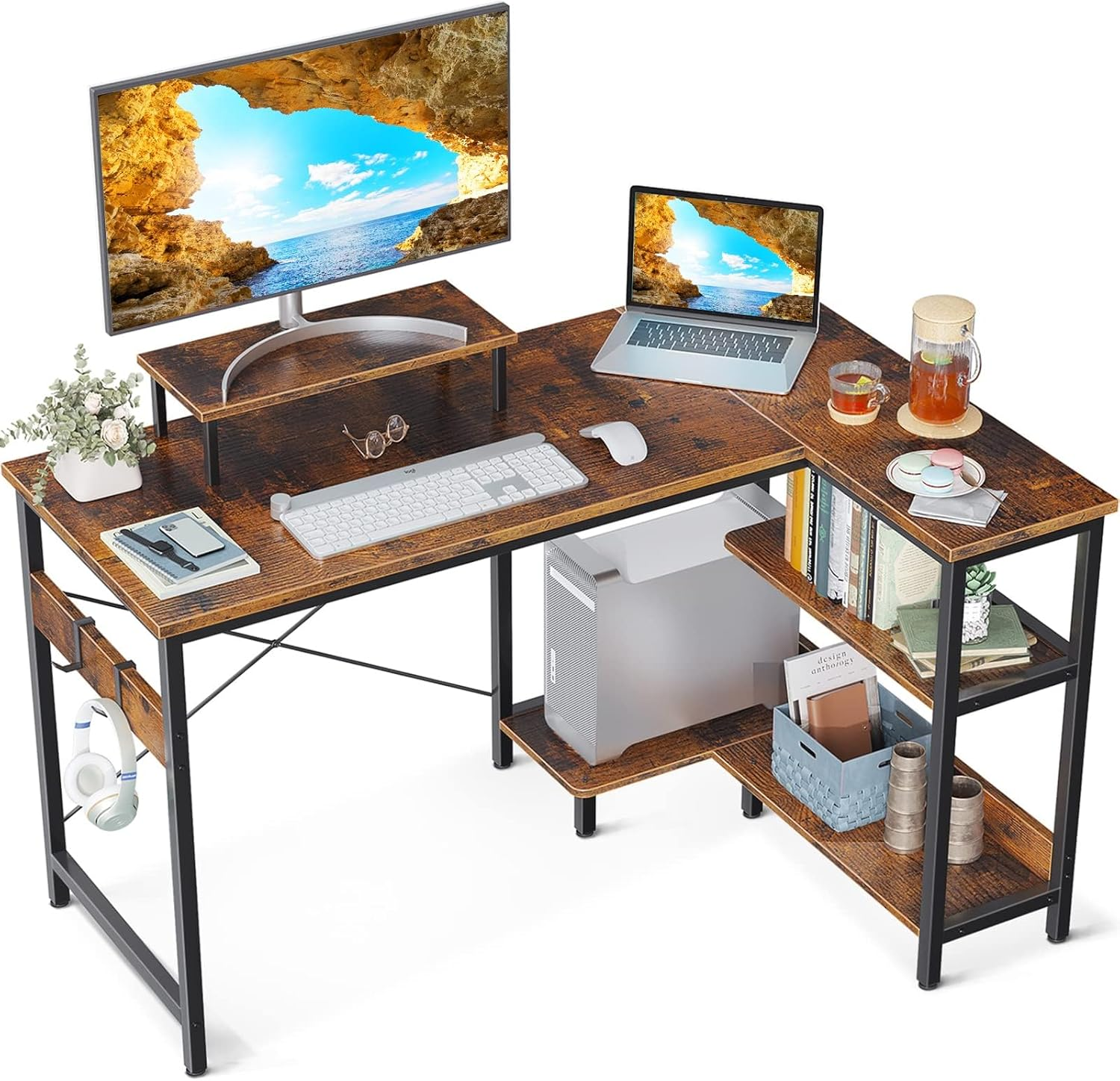 ODK L Shaped Computer Desk with Reversible Storage Shelves, L-Shaped Corner D... - Picture 13 of 14