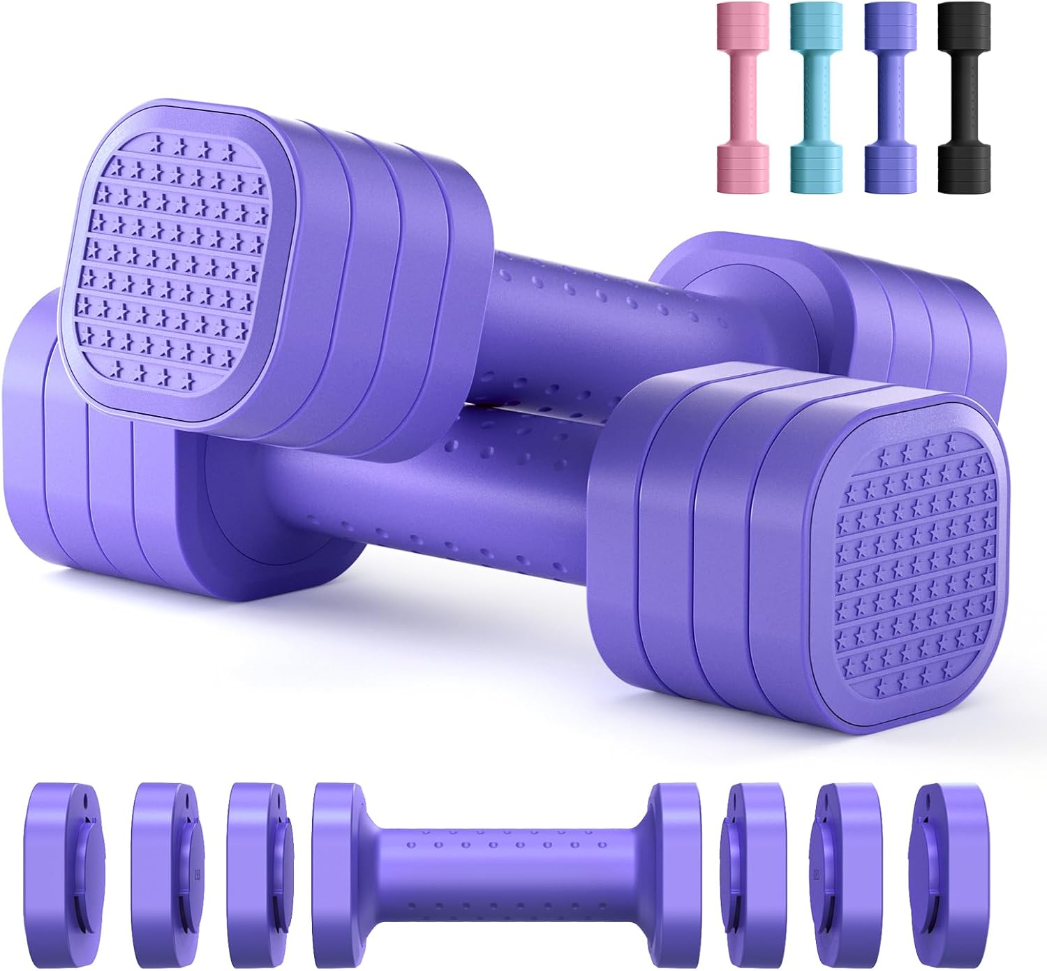 Zempox Adjustable Dumbbell Set of 2, 4 in 1 Free Weights Dumbbells Set for Women, Hand Weights for Women at Home, Each 2Lb 3Lb 4Lb 5Lb with TPU Soft Rubber Handle for Home Gym Exercise Training