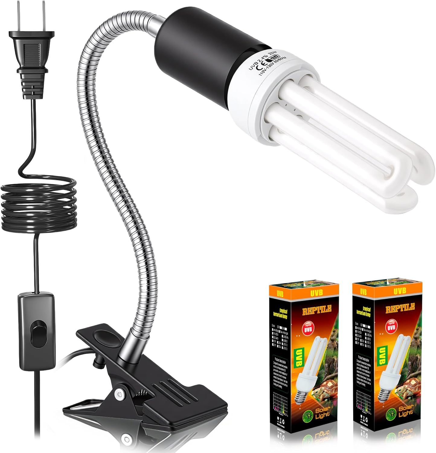 Bird Cage UVB Light Combo Kit, Avian Sun Lamp 2.4% UVB UVA 20W Compact Fluorescent Bulb for All Kinds Captive Birds, 2 Bulbs Included