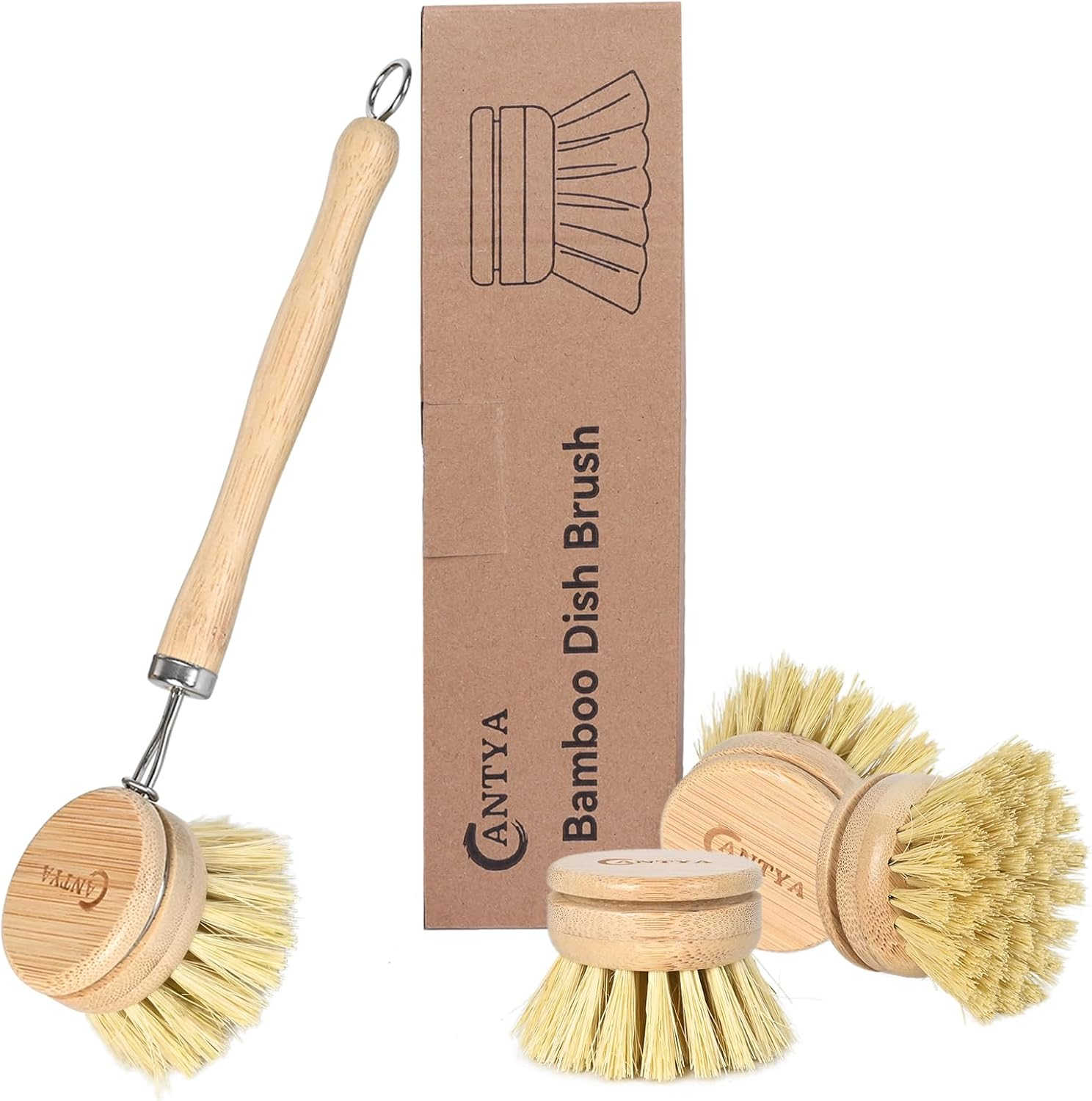 Bamboo Dish Brush with Handle - Soft Bristle, Eco-Friendly Vegetable Brush, Compostable & Sustainable, Bamboo Scrub Brush for Cleaning Kitchen Utensils