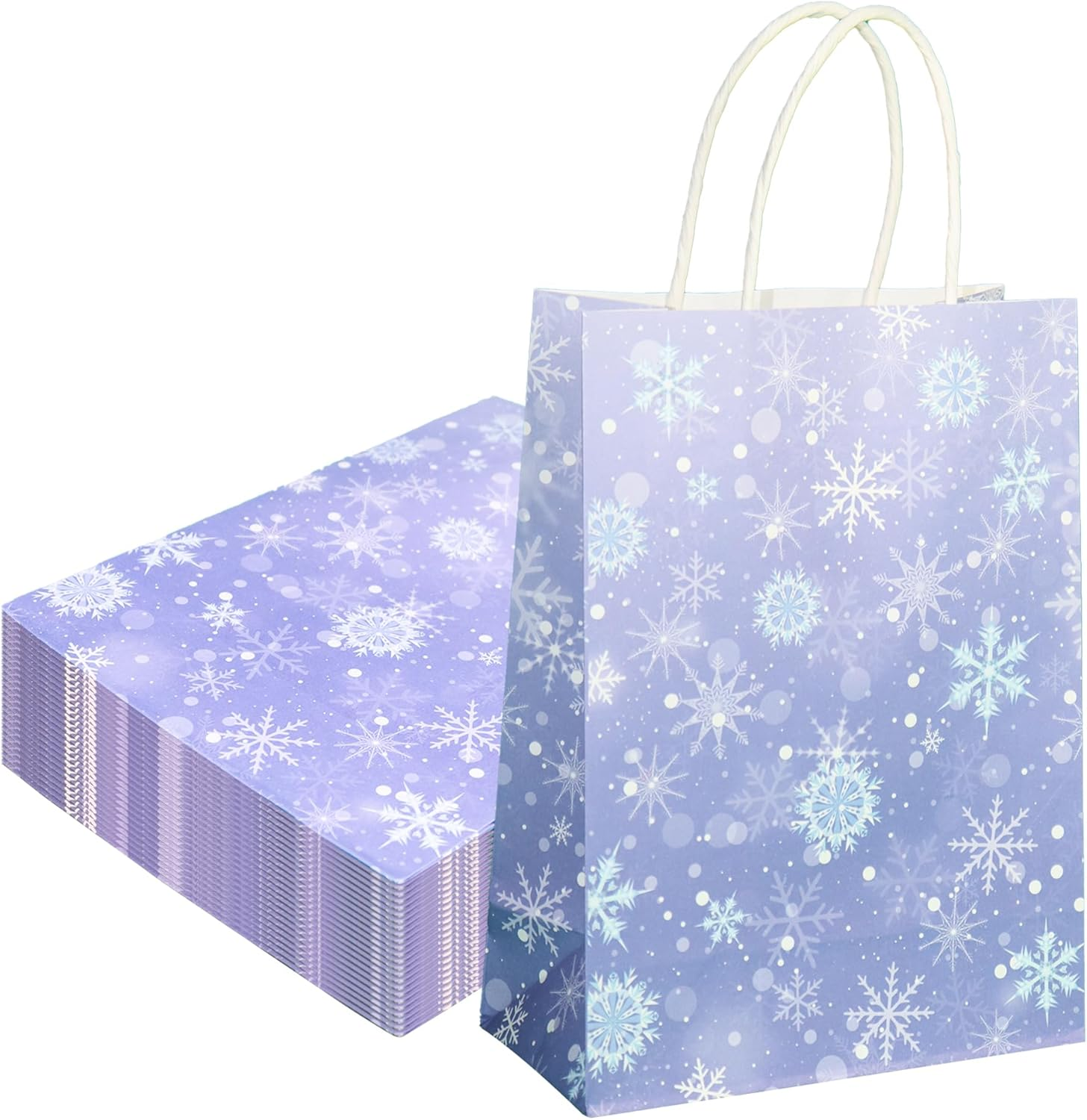 12 Pcs Snowflake Gift Bags Snowflake Paper Goodie Bags Bulk Frozen Party Favor Bags with Handles for Birthday Christmas Winter Wonderland