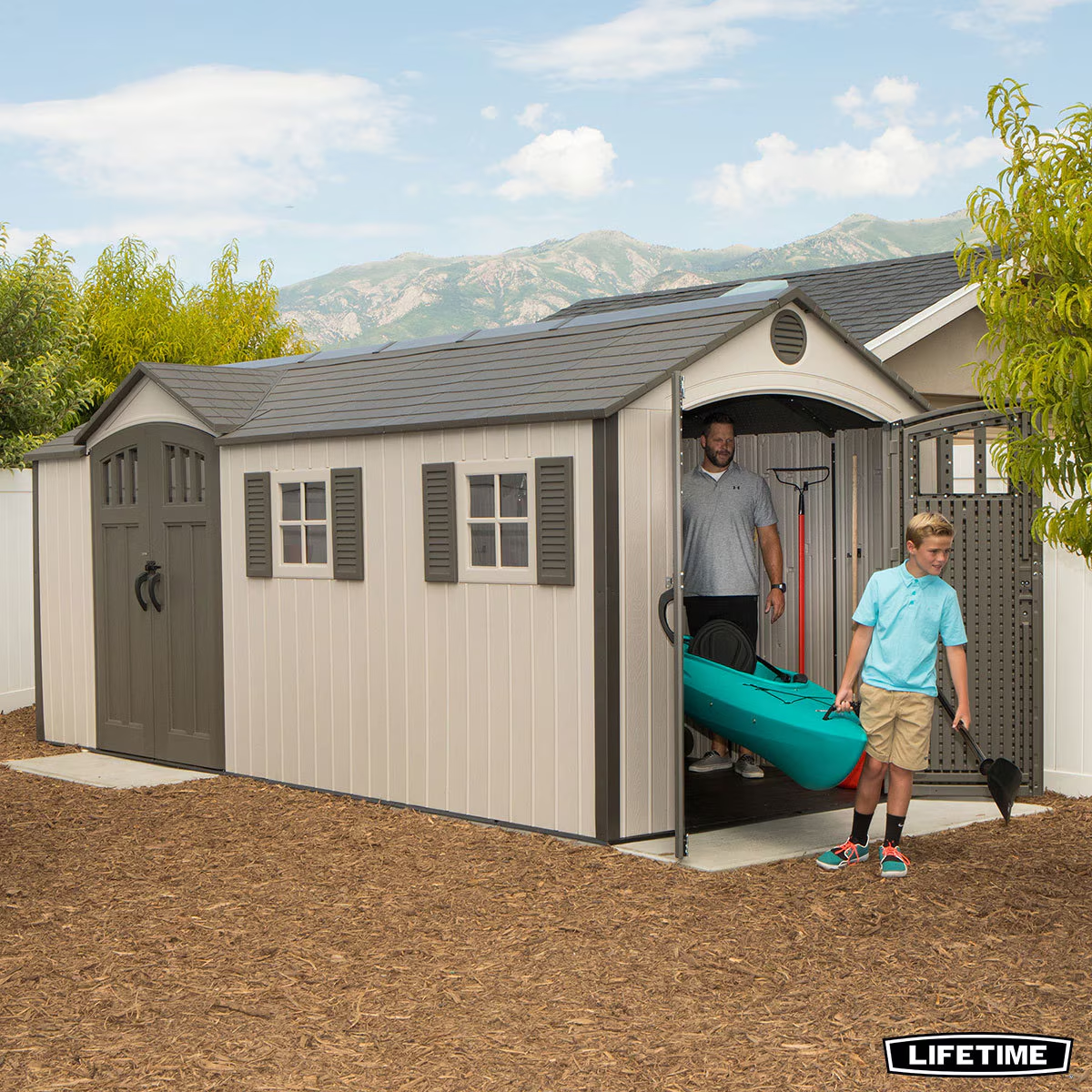 Lifetime 17.5Ft X 8Ft (5.3 X 2.4M) Dual Entry Outdoor Storage Shed - Model 60213