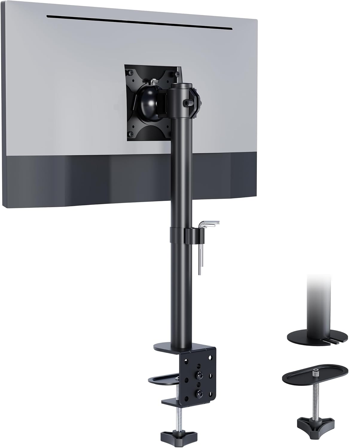 Single Monitor Desk Mount for 13-34 Inch Screens, Supports up to 10kg, with Full Motion Adjustability, Two Installation Options and Integrated Cable Management, Black