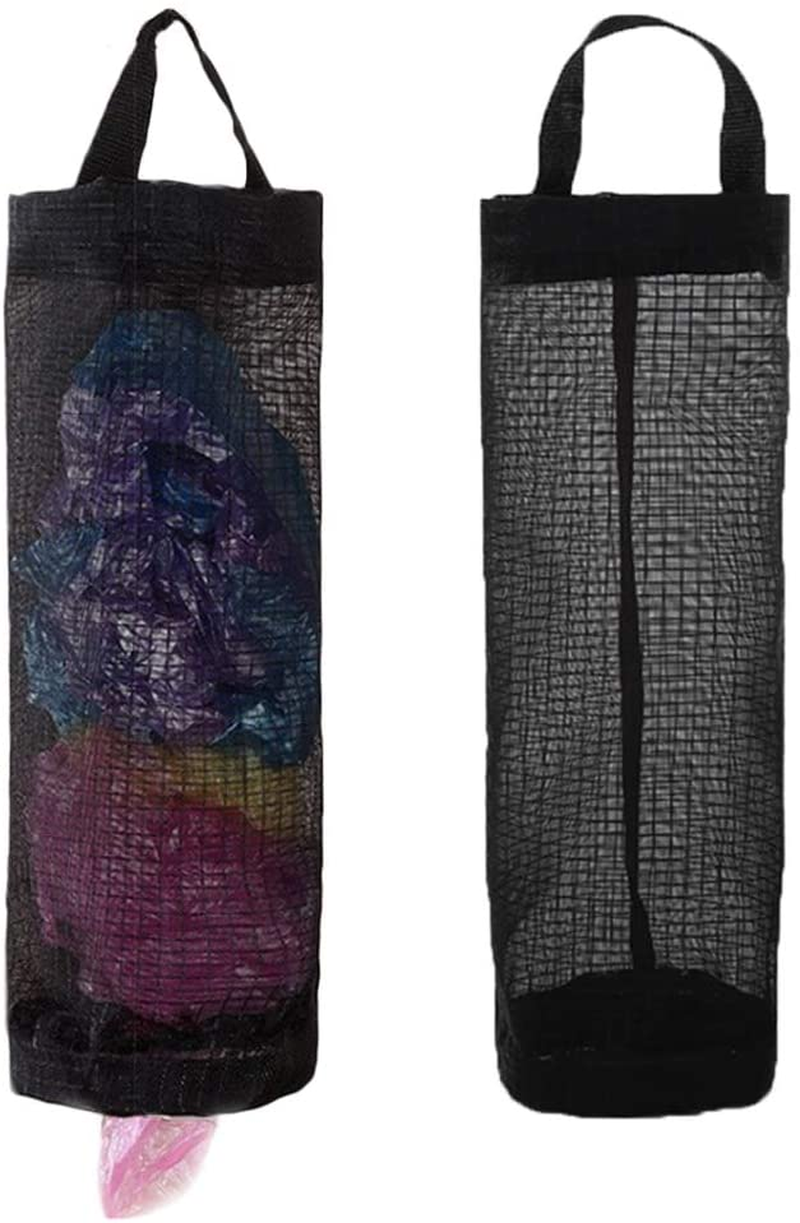 TOGETRUE Plastic Bag Holder, Grocery Bag Holder Mesh Hanging Storage Bag Dispenser (Black 2 Packs)