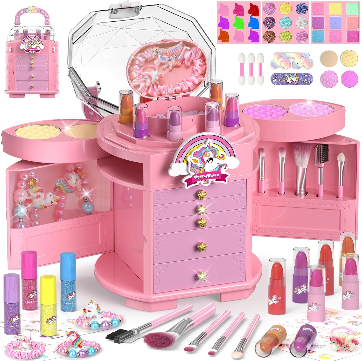 63 Pcs Kids Makeup Set for Girls, Washable Real Cosmetic Toddler Makeup Kit