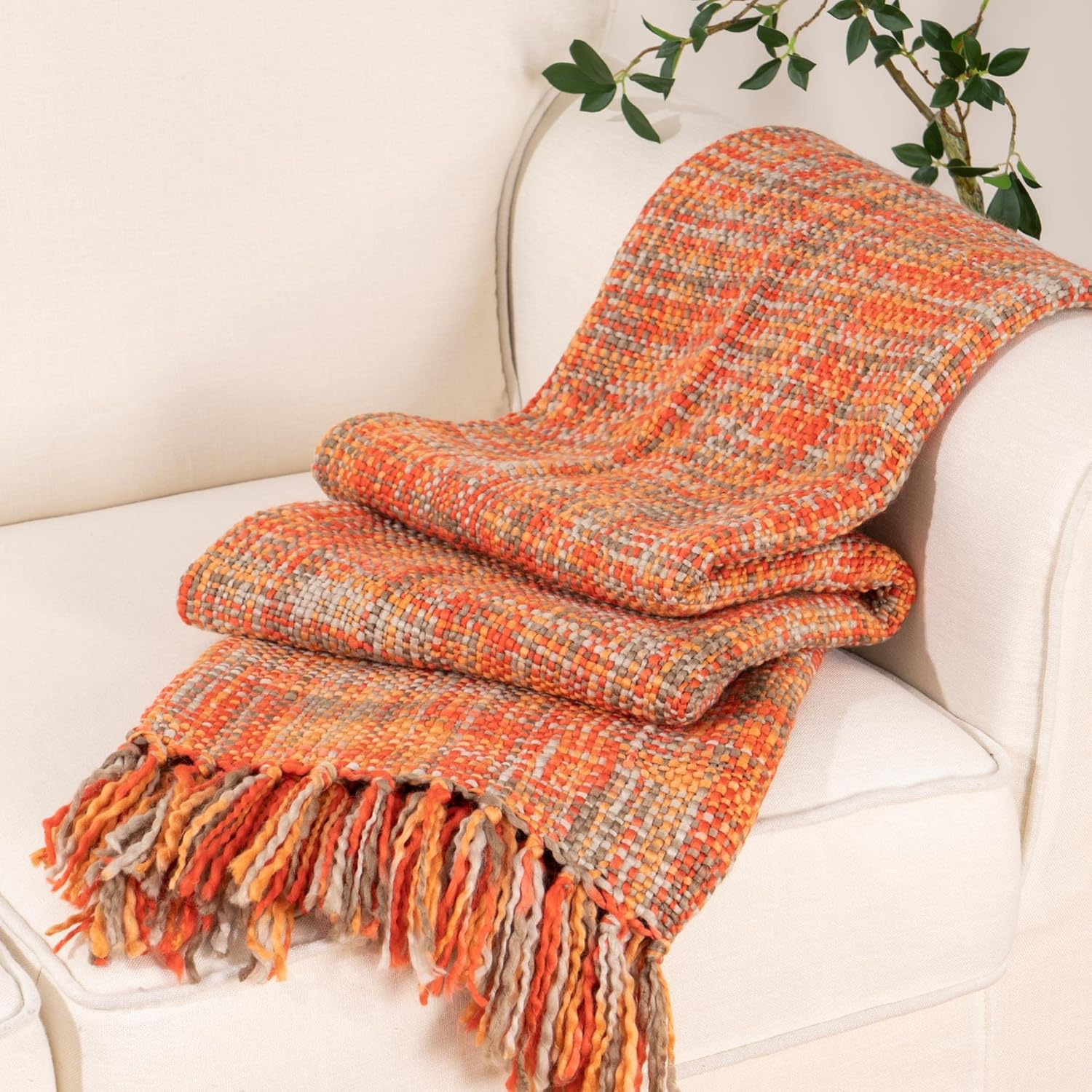 BATTILO HOME Rust Orange Throw Blanket for Couch, Fall Throw Blankets Fall Decor Halloween Decoration Throw for Sofa, Bedding, Indoor and Outdoor Colorful Throw, 50
