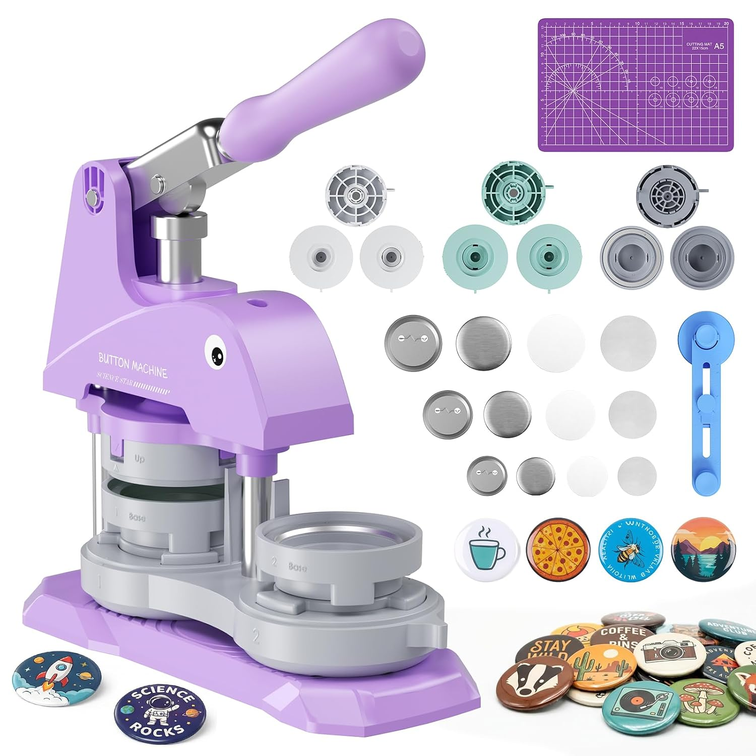 Button Maker Machine 3 Sizes, DIY Pin Maker Machine 1+1.25+2.25 Inch, Interchangeable Button-Models Badge Button Press Machine with 300 Sets 25+32+58Mm Button Maker Supplies&Circle Cutter 2026 Upgrade