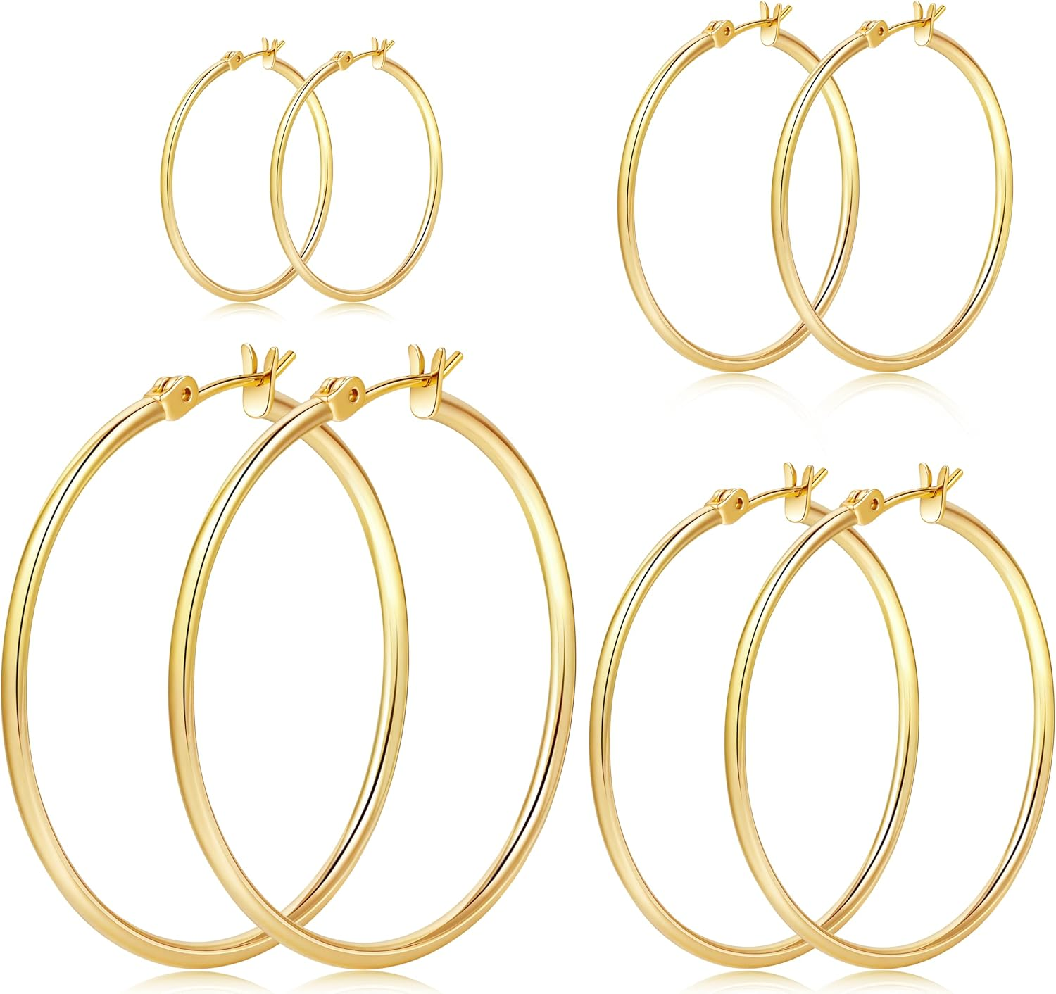 Gold Hoop Earrings Set for Women,14K Gold Plated Gold Hoops with Sterling Silver Post Hypoallergenic Thin Hoop Gold Earrings for Girls Trendy Jewelry Gifts