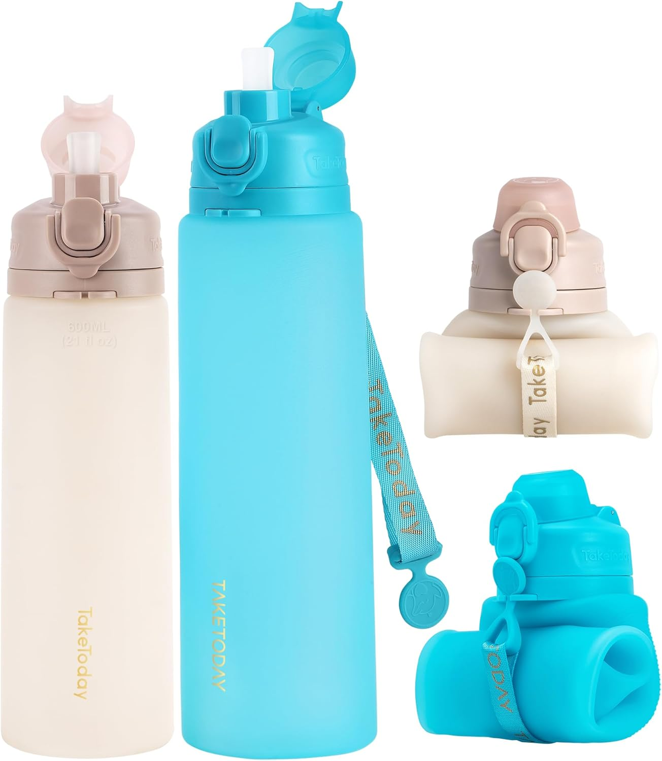 Collapsible Water Bottles 20Oz and 32Oz, Leak Proof, Bpa-Free, Foldable Silicone Water Bottle with Straw Strap for Cycling, Hiking, Outdoors