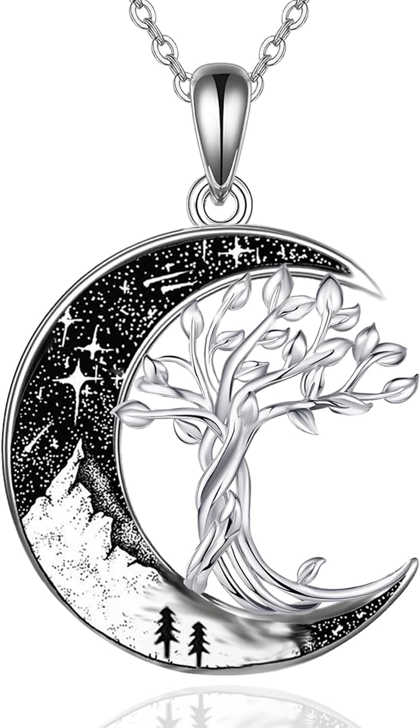 Tree of life Moon Mountain Gothic Necklace Gifts for Women 925 Sterling Silver