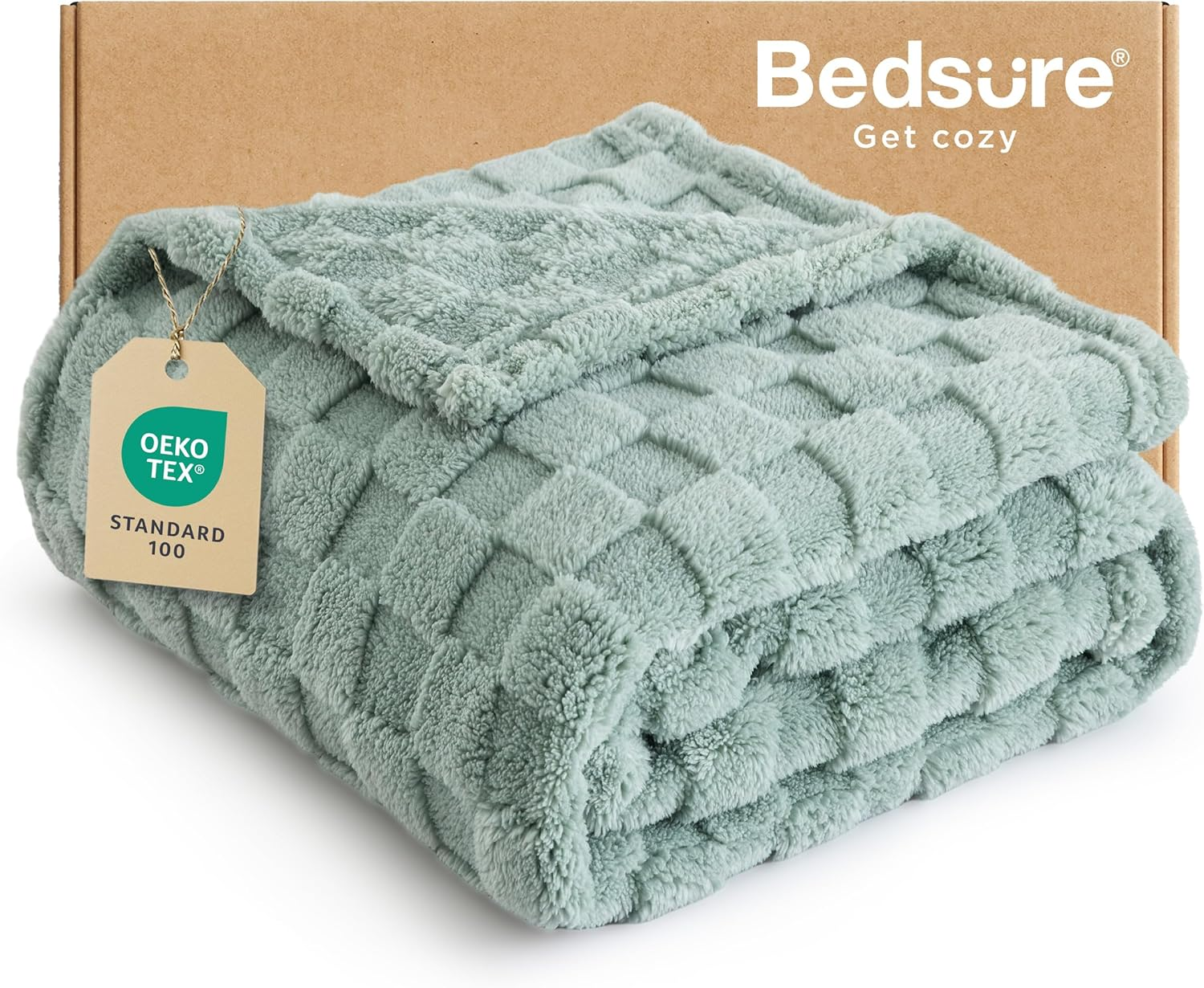 Sage Green Checkered Fleece Throw Blanket