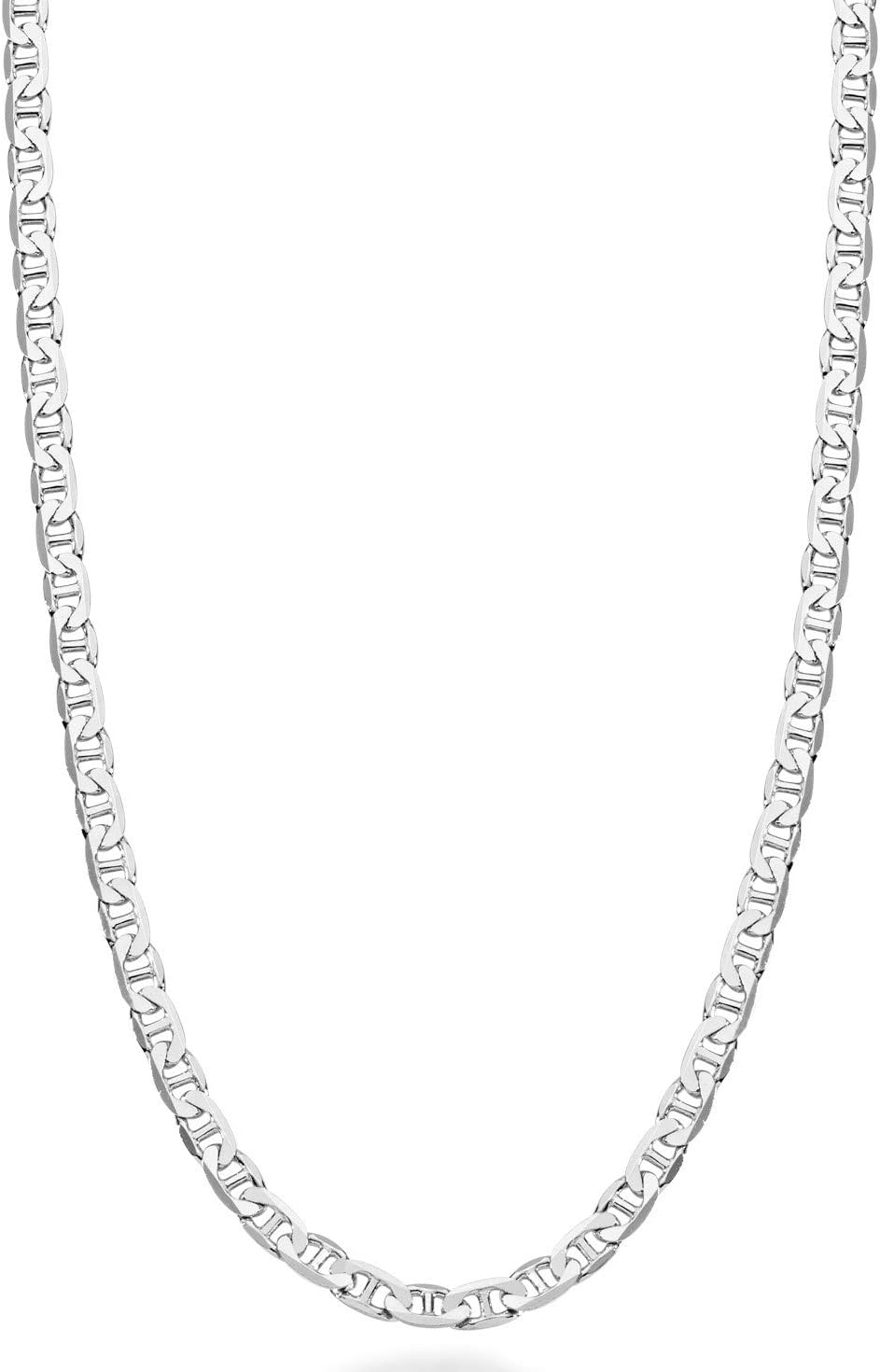 Solid 925 Sterling Silver Italian 3Mm Diamond-Cut Flat Mariner Link Chain Necklace for Women Men, Made in Italy
