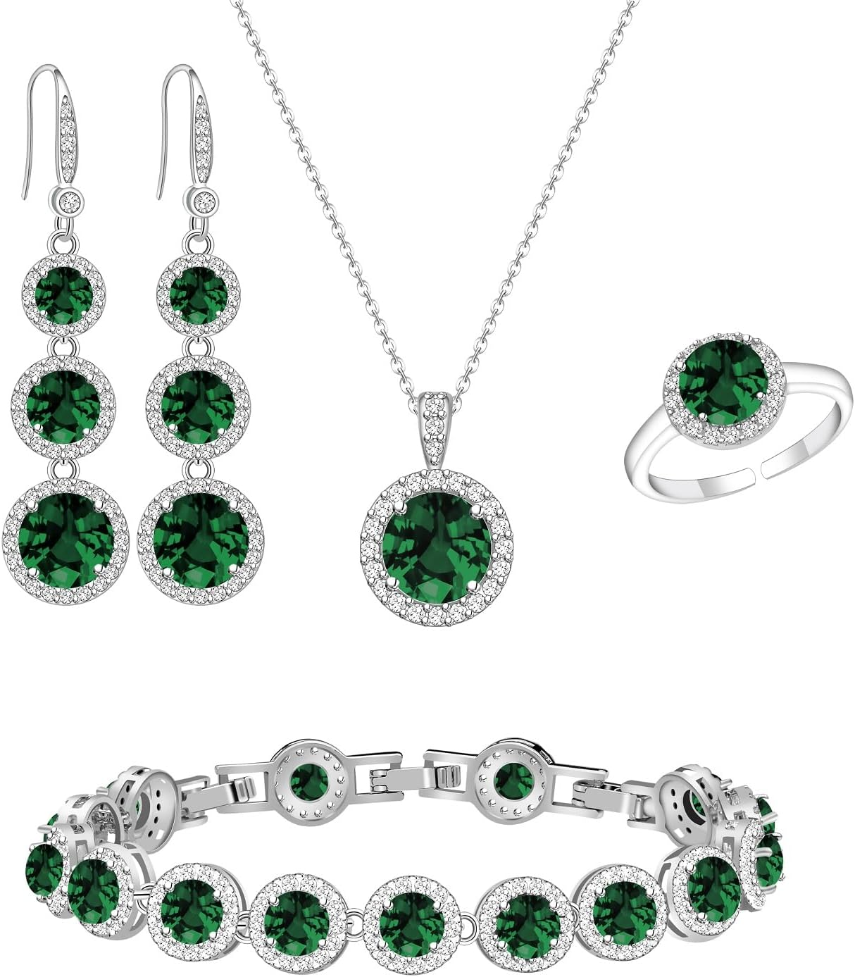 Jewelry Set for Women，Necklace Earrings Adjustable Ring Bracelet Set Birthday Anniversary Mother’S Day Christmas Day Fashion Formal Jewelry Gift Girl/Mom/Wife/Grandmother/Best Friend/Aunt