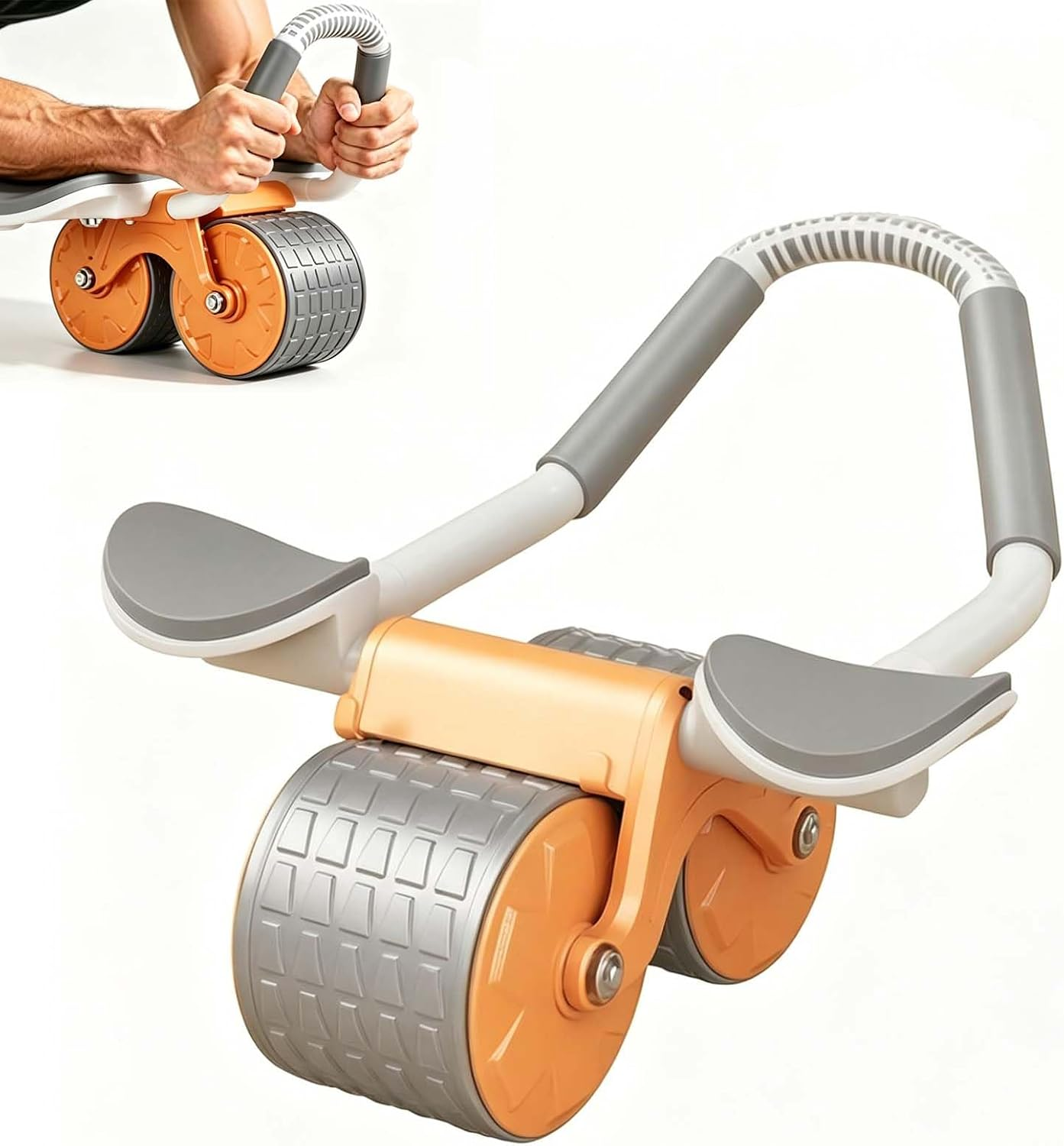 Elbow Support Ab Roller with Automatic Rebound Dual Wheel Core Trainer