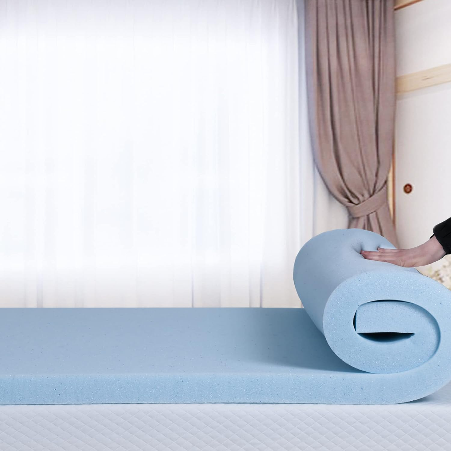 2-Inch Memory Foam Mattress Topper Queen Size Cooling & Breathable Certipur-Us Certified Soft Gel Infused Foam Mattress Pad Blue