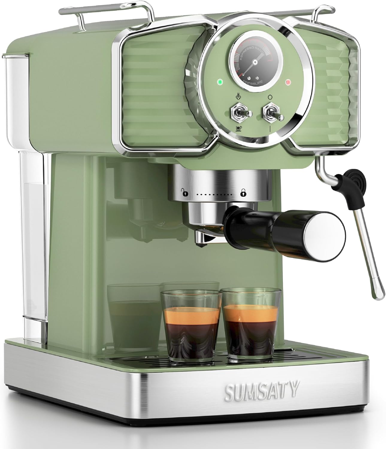 20 Bar Espresso Machine with Milk Frother - Retro Green Coffee Maker