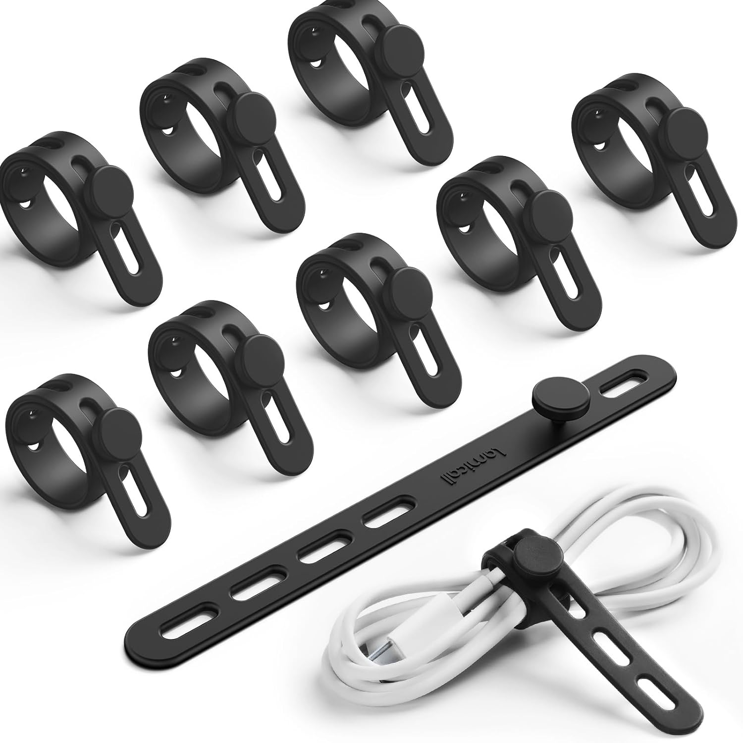 10Pack Silicone Cable Ties Cord Organizer Strap - Reusable Washable Wire Wrap Management with Lock Buckle, Elastic Adjustable Charger Cable Wrap Tie, Electrical Cord Organizer for Travel Home