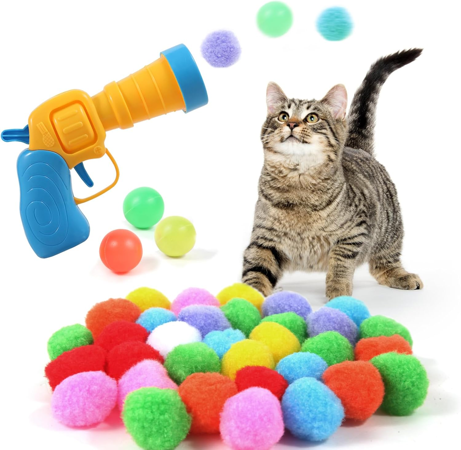 Cat Ball Toy Launcher Gun 34Pcs Cat Toys for Indoor Cats Interactive Kitten Toys