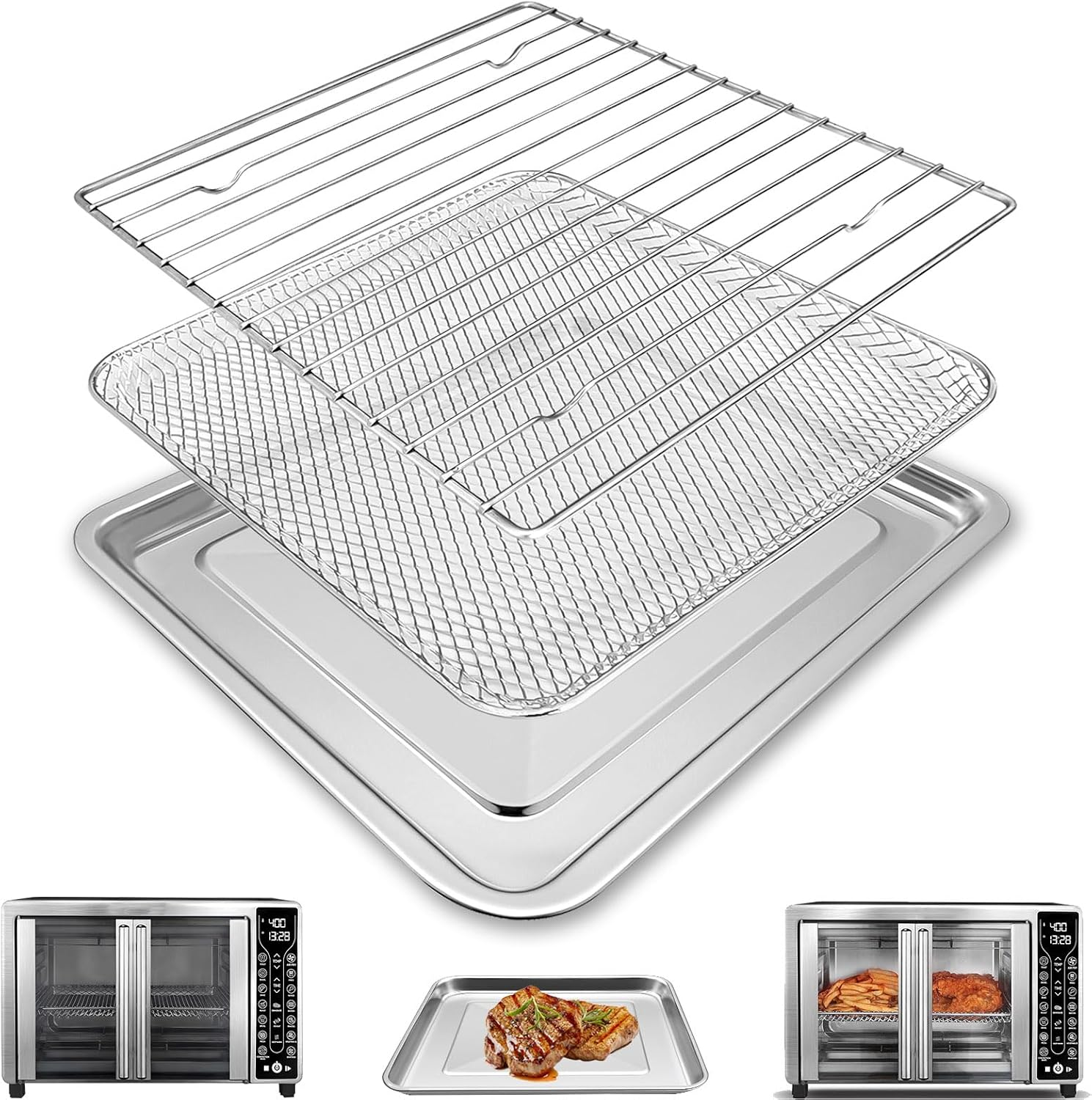 Toaster Oven Replacement Parts Accessories for Gourmia GTF7655 GTF7530 GTF7460, 3 in 1 Tray Basket Rack Kit for Gourmia Digital Toaster Oven Air Fryer 17 Cooking Presets French Door 1700W 24L