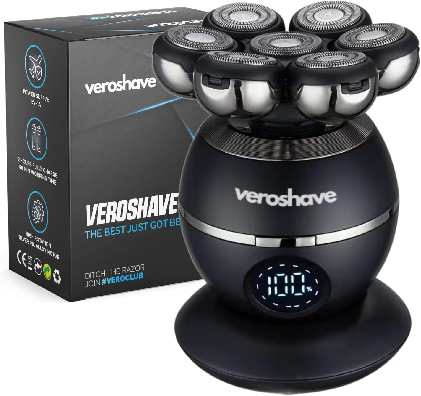 7-Blade Bald Head Shaver for Men - Cordless Hair Shaver for Men Bald, Rechargeable Head Trimmer for Men Bald Head, Mess-Free & Full-Shave Travel-Friendly Grooming Kit with Curved Blades