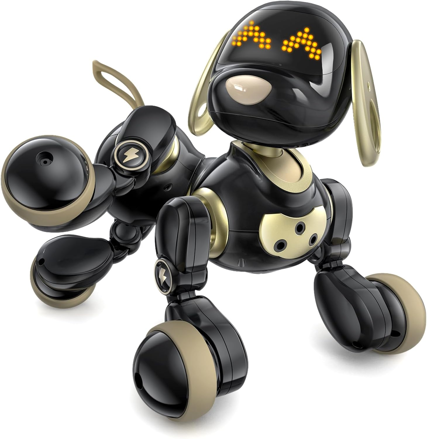 18011 Robot Dog Toy, Smart Interactive Puppy with 30+ LED Faces, Remote & Gesture Control, Programmable Electronic Pet for Kids Ages 3–8, Black & Gold