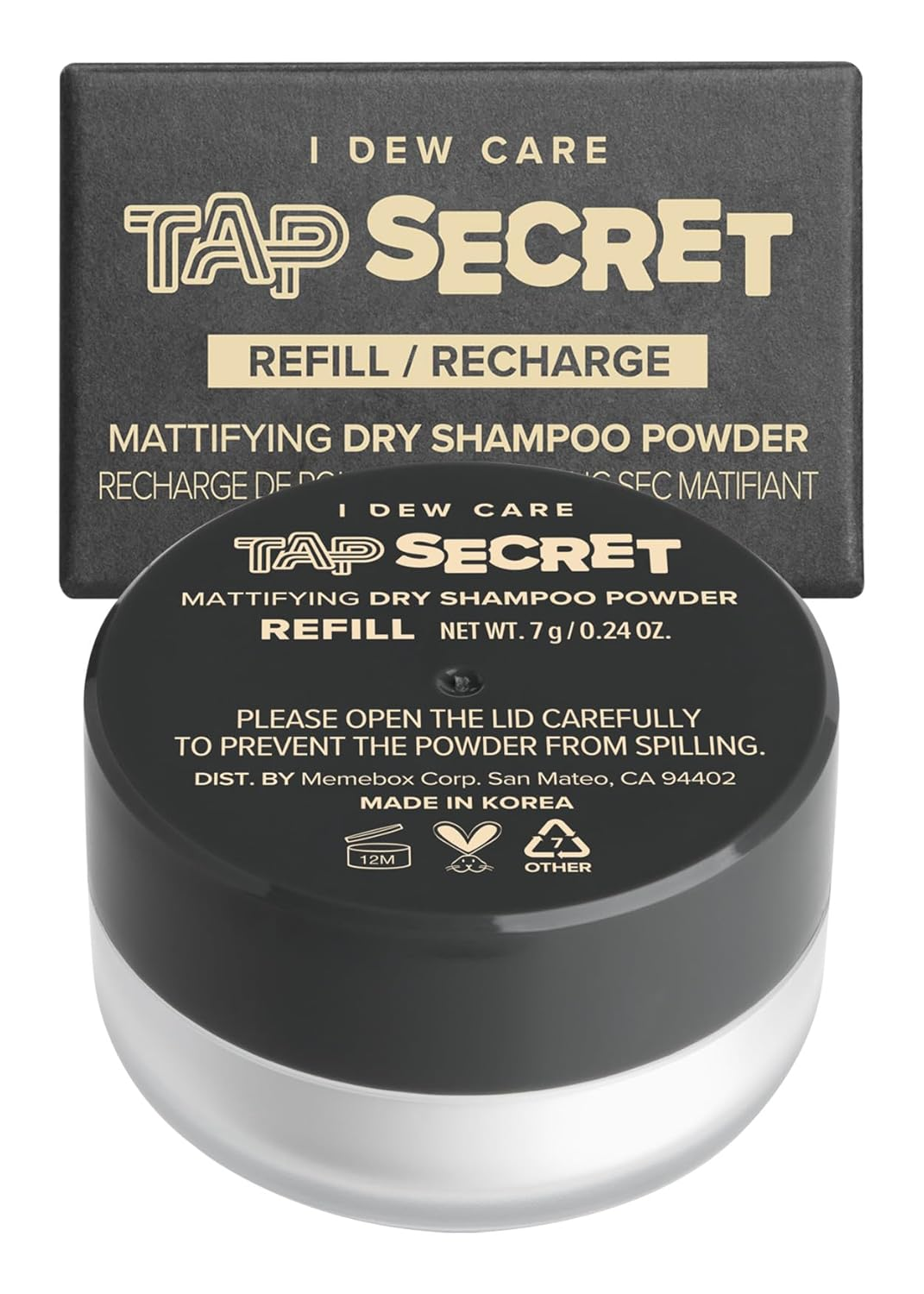 Tap Secret Dry Shampoo Powder with Biotin Refill - Tap Secret Original | Strengthening & Volumizing, Powder Type, Refillable, Travel Size, Non-Aerosol, Brunette, Korean Ginseng, 0.24 Oz