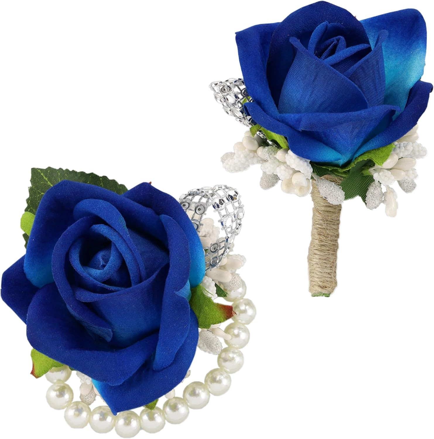 SITUMEIZI 2Pcs Blue Corsage and Boutonniere Set,Corsage Wristlet for Prom Decor
