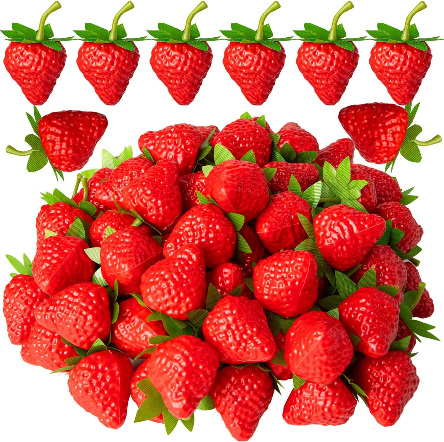 Fake Red Strawberries, 40Pcs Artificial Lifelike Fruit Plastic Strawberries for Home Kitchen Party Decor Photography Prop