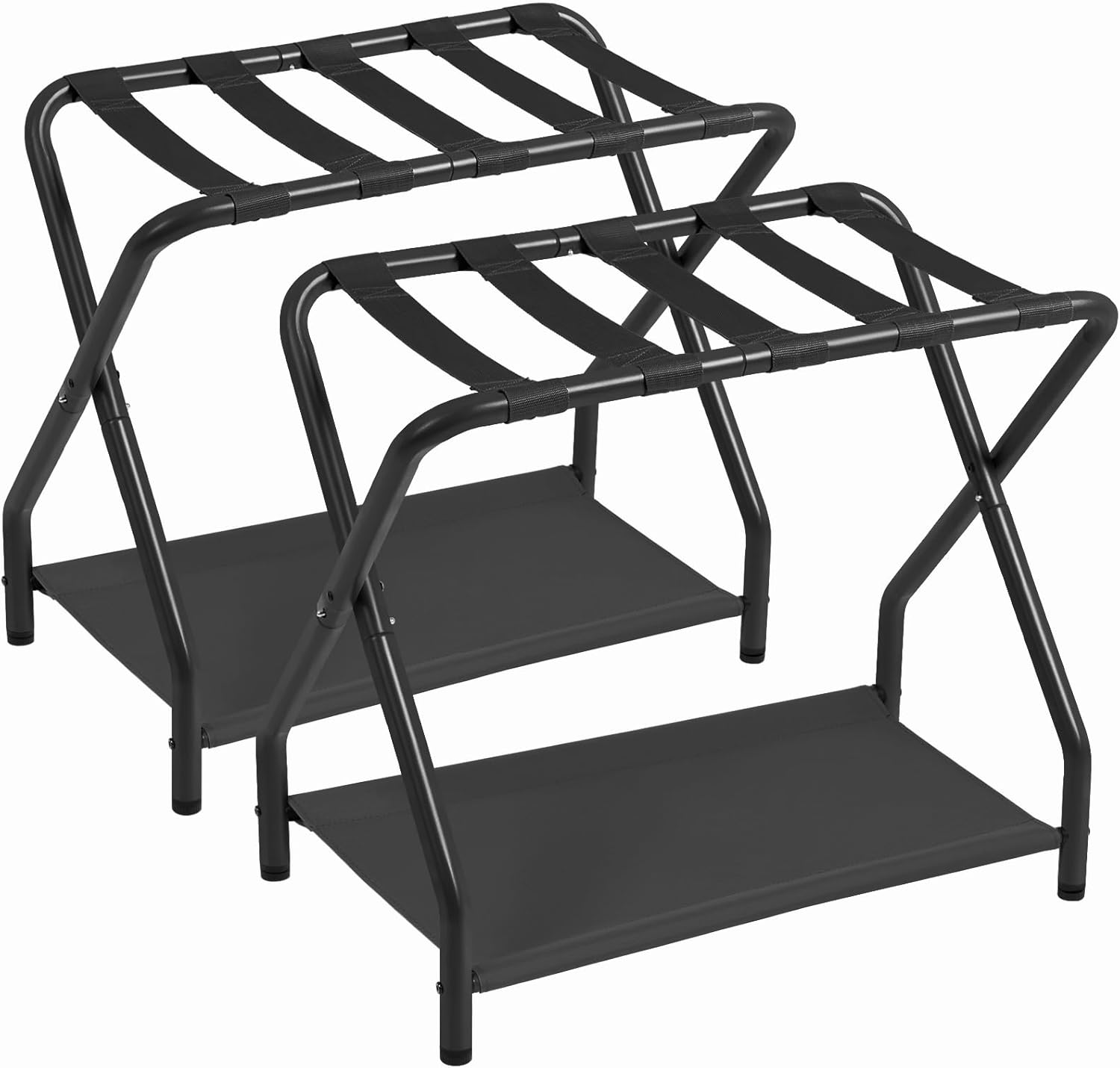 Luggage Rack, Set of 2, Foldable Suitcase Stands for Guest Room, Metal Luggage Holder with Storage Shelf for Bedroom, Hotel, Easy Assemble, Black HLR02BK