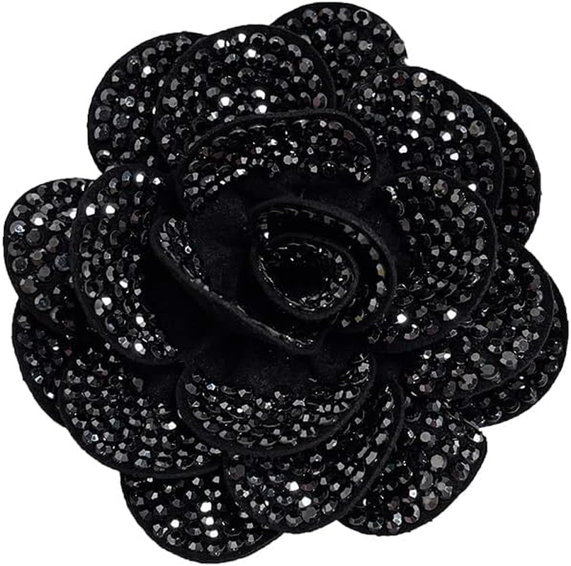 Rhinestone Rose Flower Brooch Lapel Pins for Women Her Fashion Crystal Camellia Flower Brooches Pin for Dress Accessories Jewelry Boutonniere Corsage Wedding Party Birthday Gift 70mm
