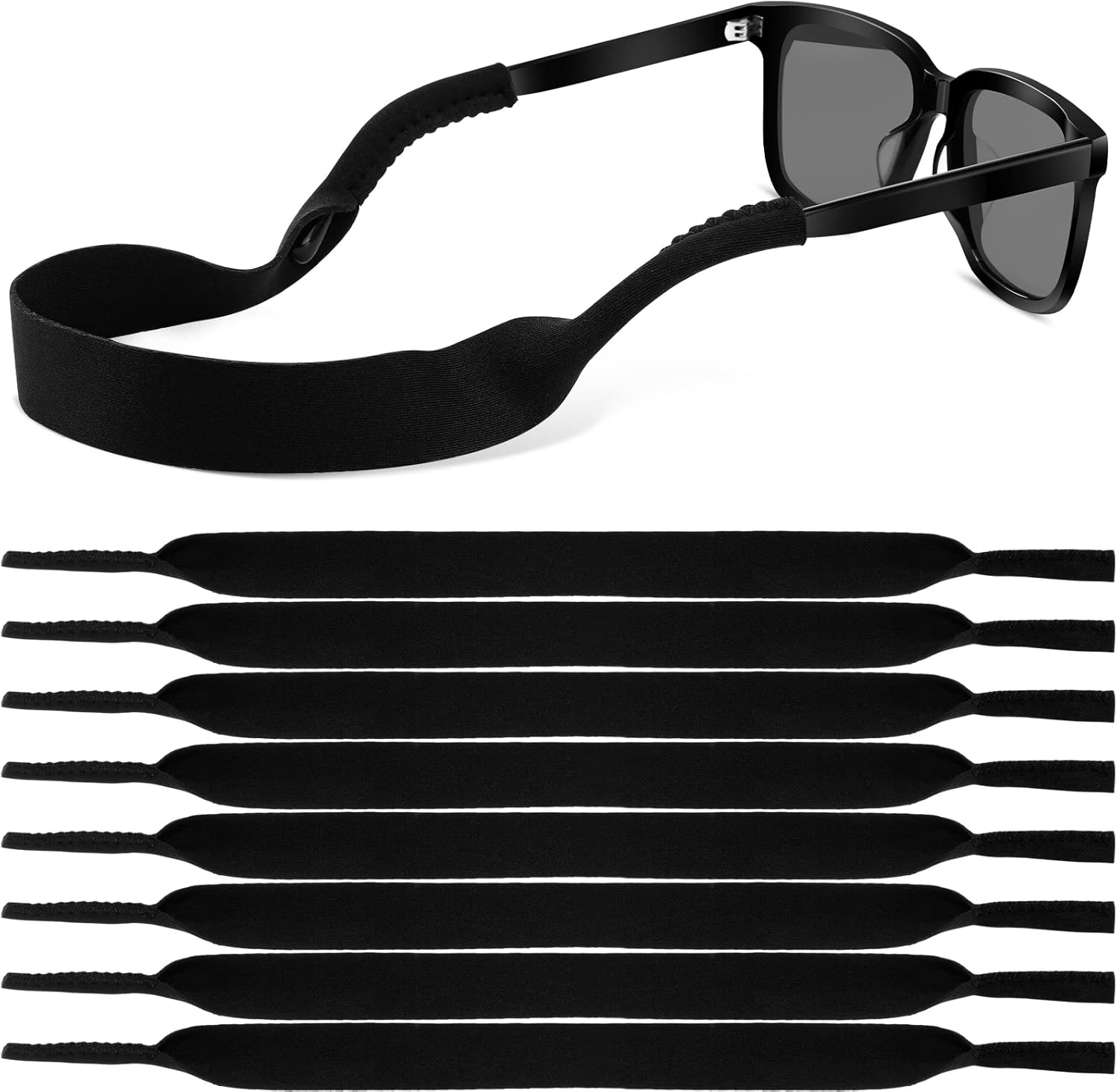 Konohan 8 Pack Black Men Women Neoprene Sunglass Straps Floating Soft Eyeglass Strap Safety Eyewear Retainer