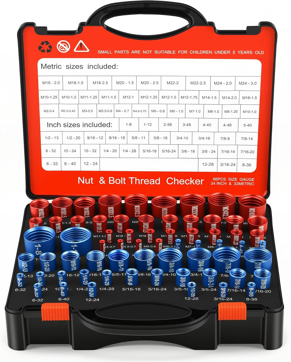 66 Pcs Nut and Bolt Thread Checker 34 Standard & 32 Metric Detachable...