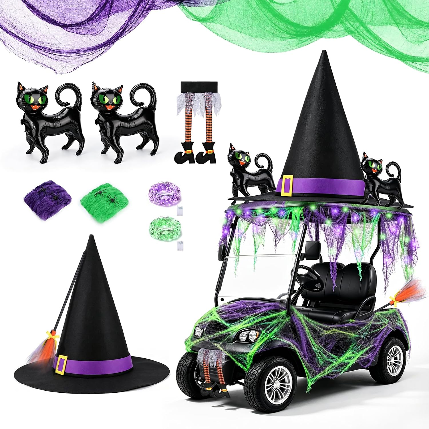 Halloween Golf Cart Decorations Kit, Witch Theme Halloween Car Decor