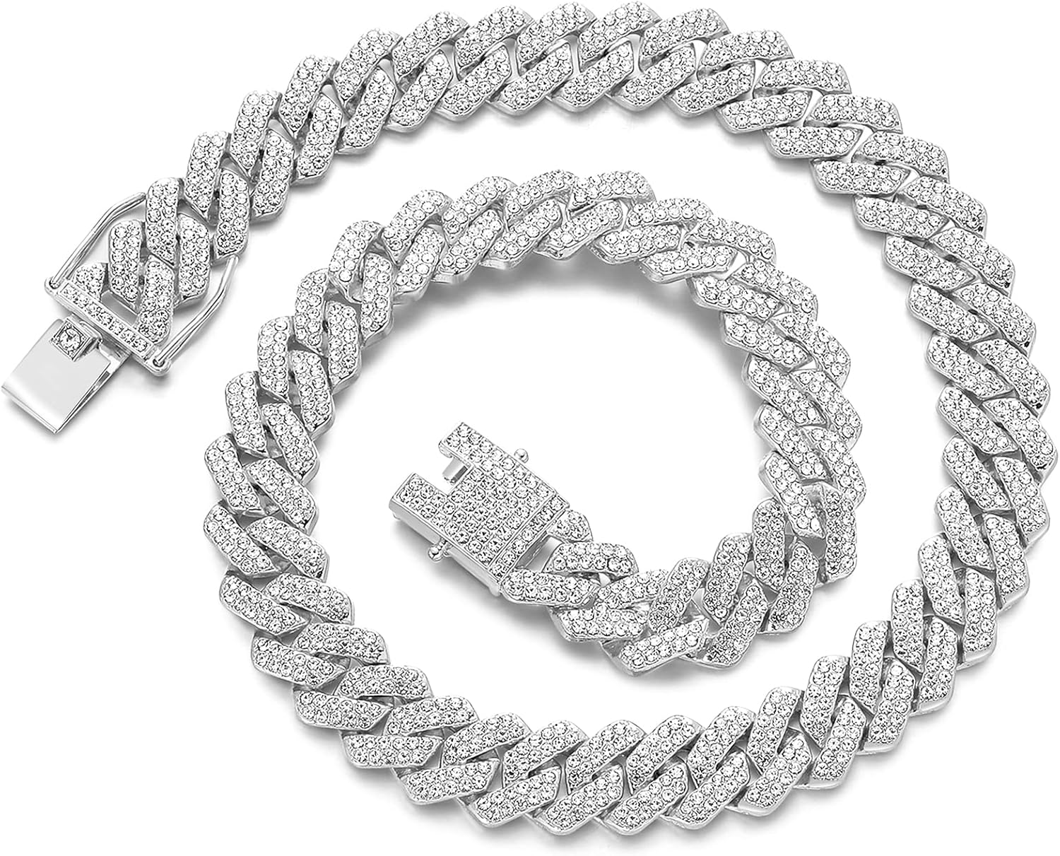 Cuban Link Chain Mens Iced Out Miami Cuban Necklace Silver/Gold