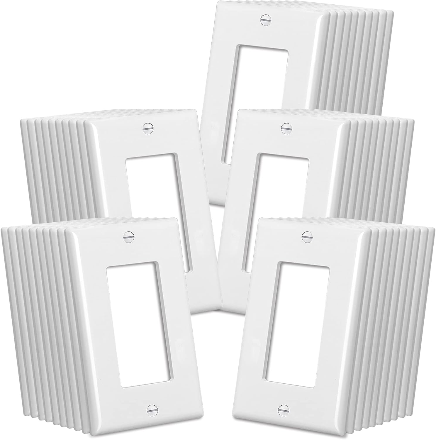 CML Decorator Wall Plates, 50 Pack Electrical Outlet Receptacle Covers, 1-Gang Switch Plates, Standard Size 2.76” X 4.5”, Impact Resistant, UL Listed, White, Contractor Pack