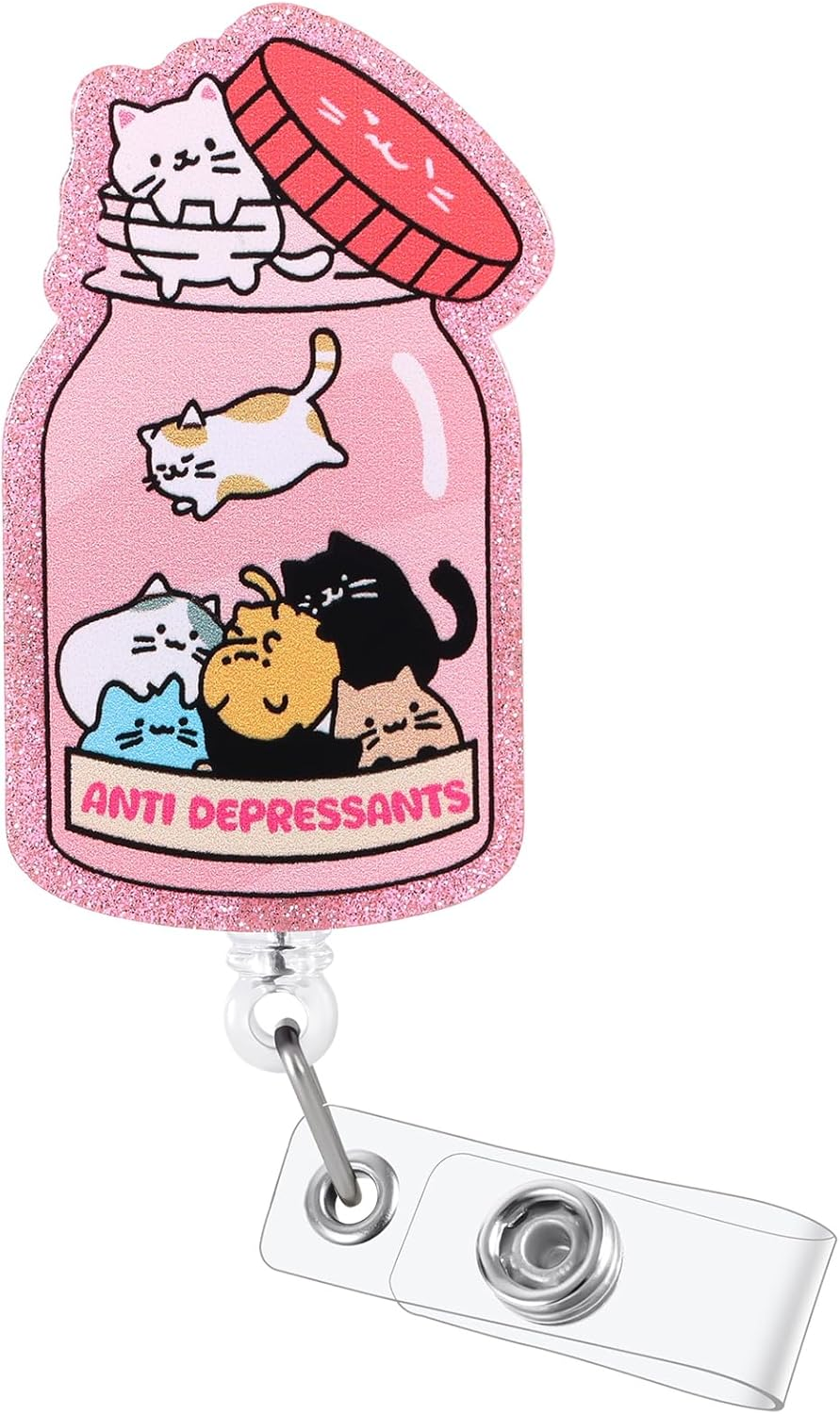 Cute Cat Nurse Badge Reel - Retractable ID Holder for Medical Staff