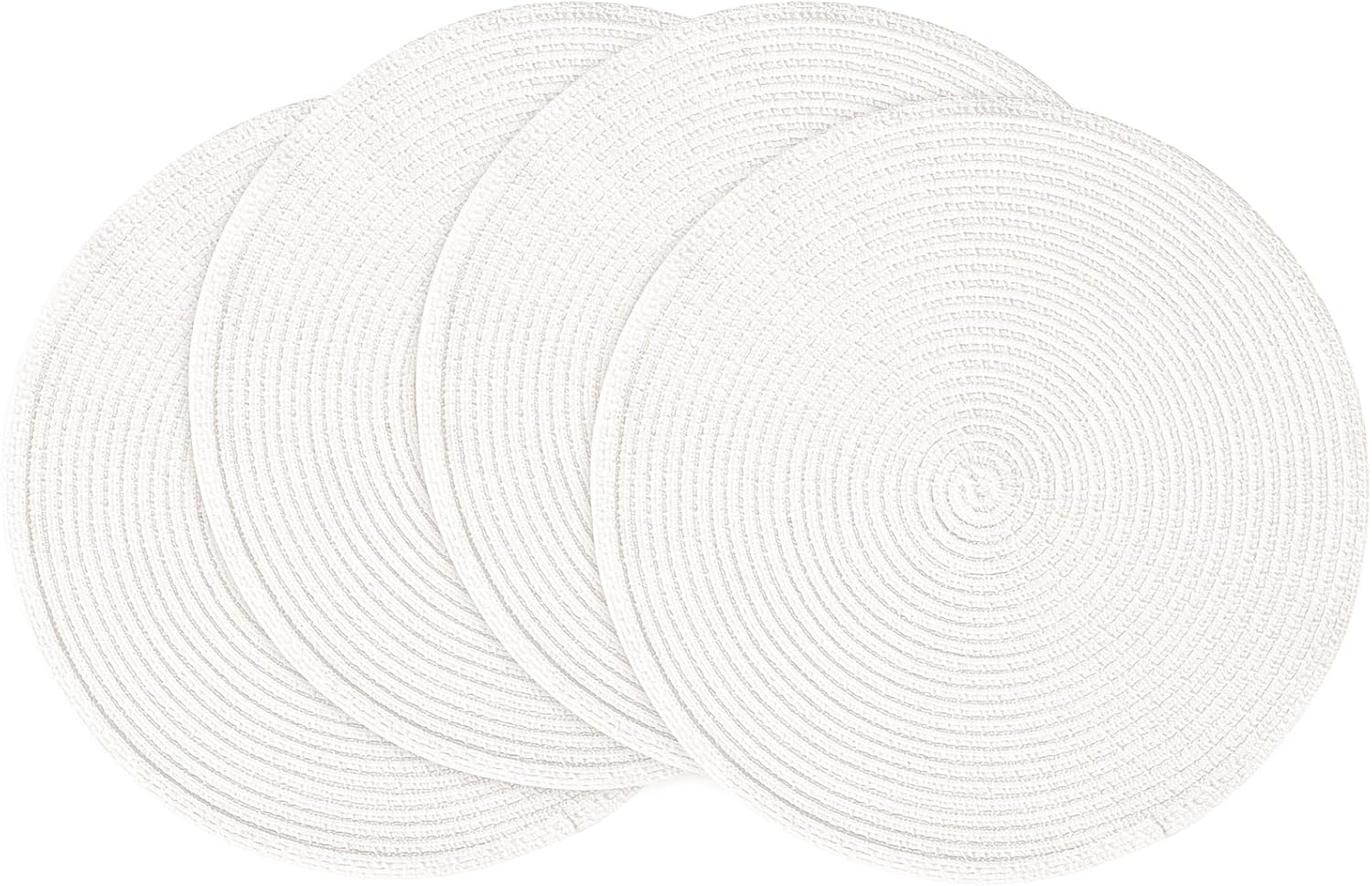 Floroom 15 Inch round Braided Placemats Set of 4, Washable Heat Resistant Cotton Polyester Circle Place Mats for Kitchen Dining Table - White