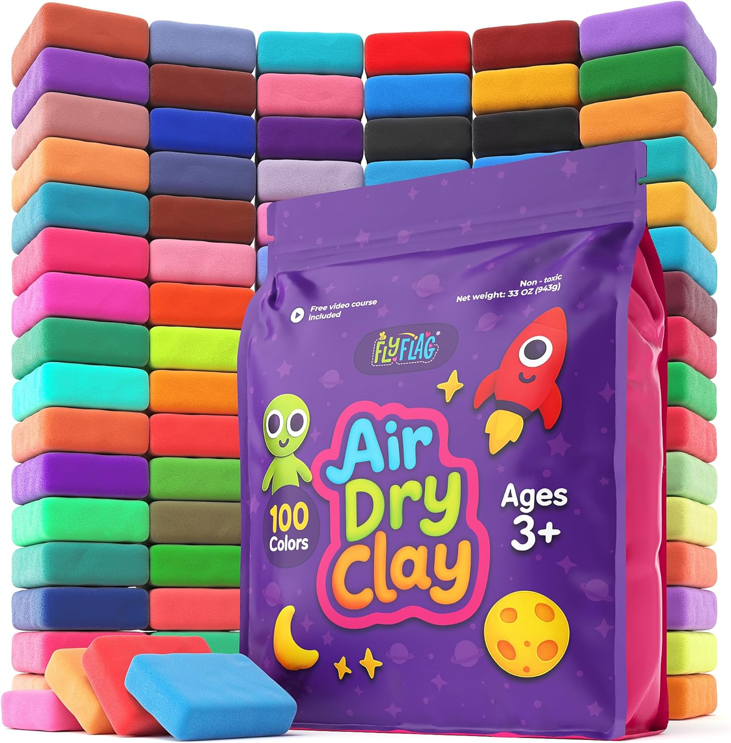 Flyflag Air Dry Clay - 100 Colors, Ultra Light and Soft, Non-Toxic Modeling Clay for Kids with Tools and Tutorials, for Creative Play and Learning