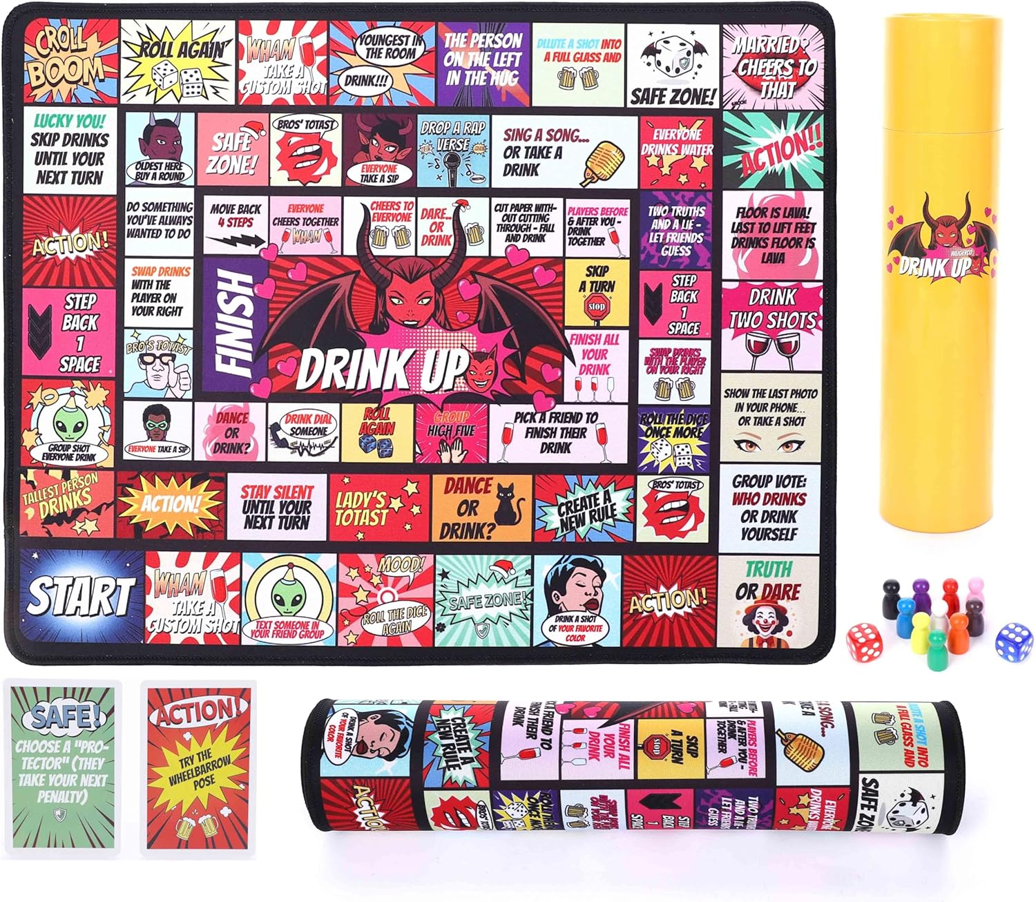 Drinking Board Game for Adult– Rubber Mat Outdoor Game with 40 Truth or Dare Cards and 15 DIY Challenge Cards for Parties, Birthdays, Camping, and Game Night Fun