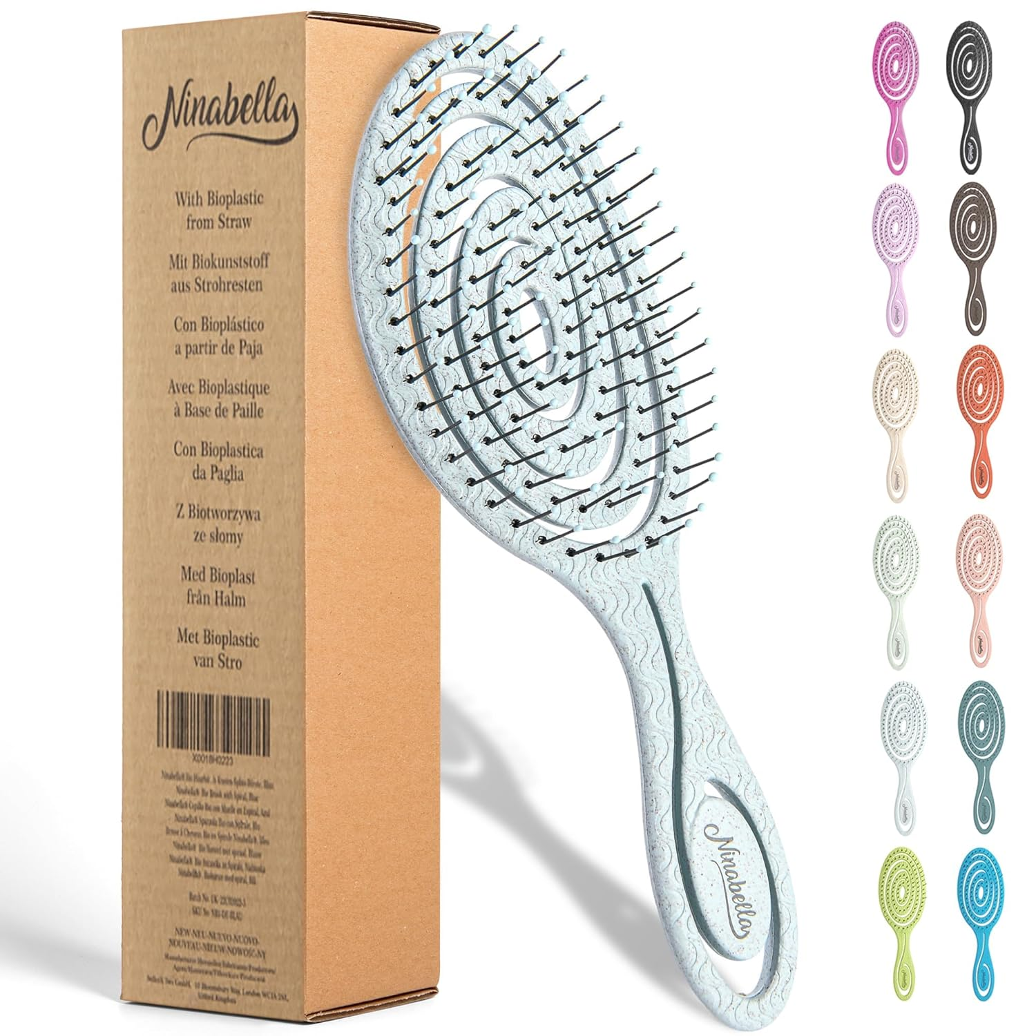 Ninabella Detangle Hair Brush for Women & Men - Does Not Pull - Straightening Brushes for Straight & Curly Hair - Unique Spiral Detangling Hairbrush - Blue