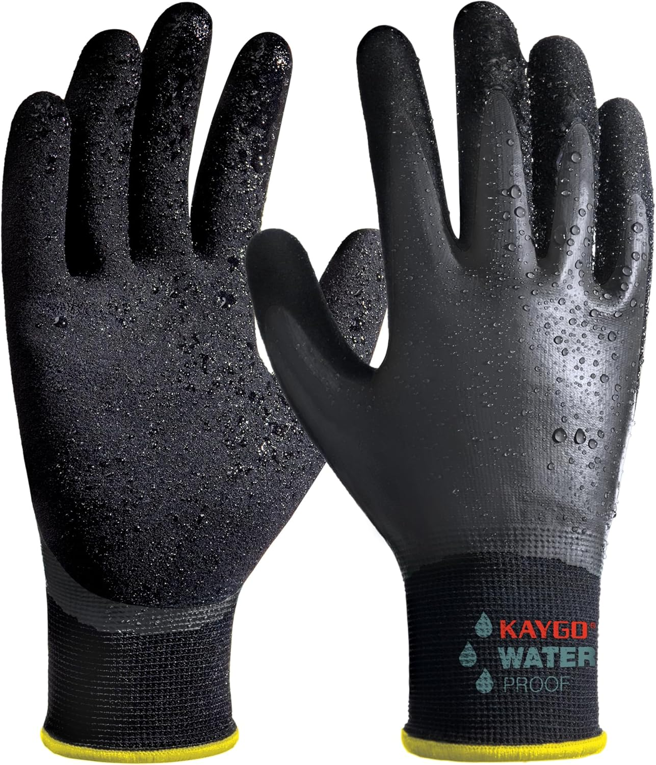 Waterproof Work Gloves for Men and Women, Rubber Coated Non-Slip Working Gloves for Garden, Outdoor Construction,Kg150,Black,L