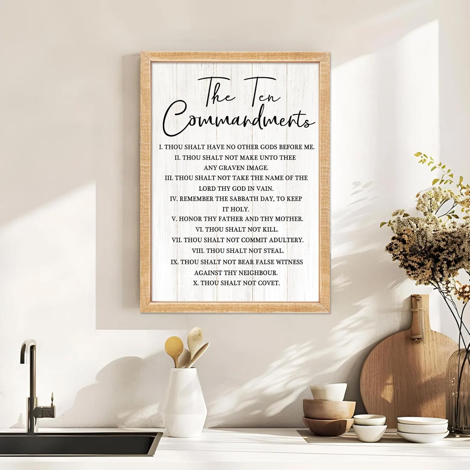 The Ten Commandments Rustic Bible Verse Framed Wall Art, 11''×16'' Narrow Positive Religious Christian Saying Sign for God Jesus Christ Prayer, Vintage Holy Inspirational Catholic Scripture Decor