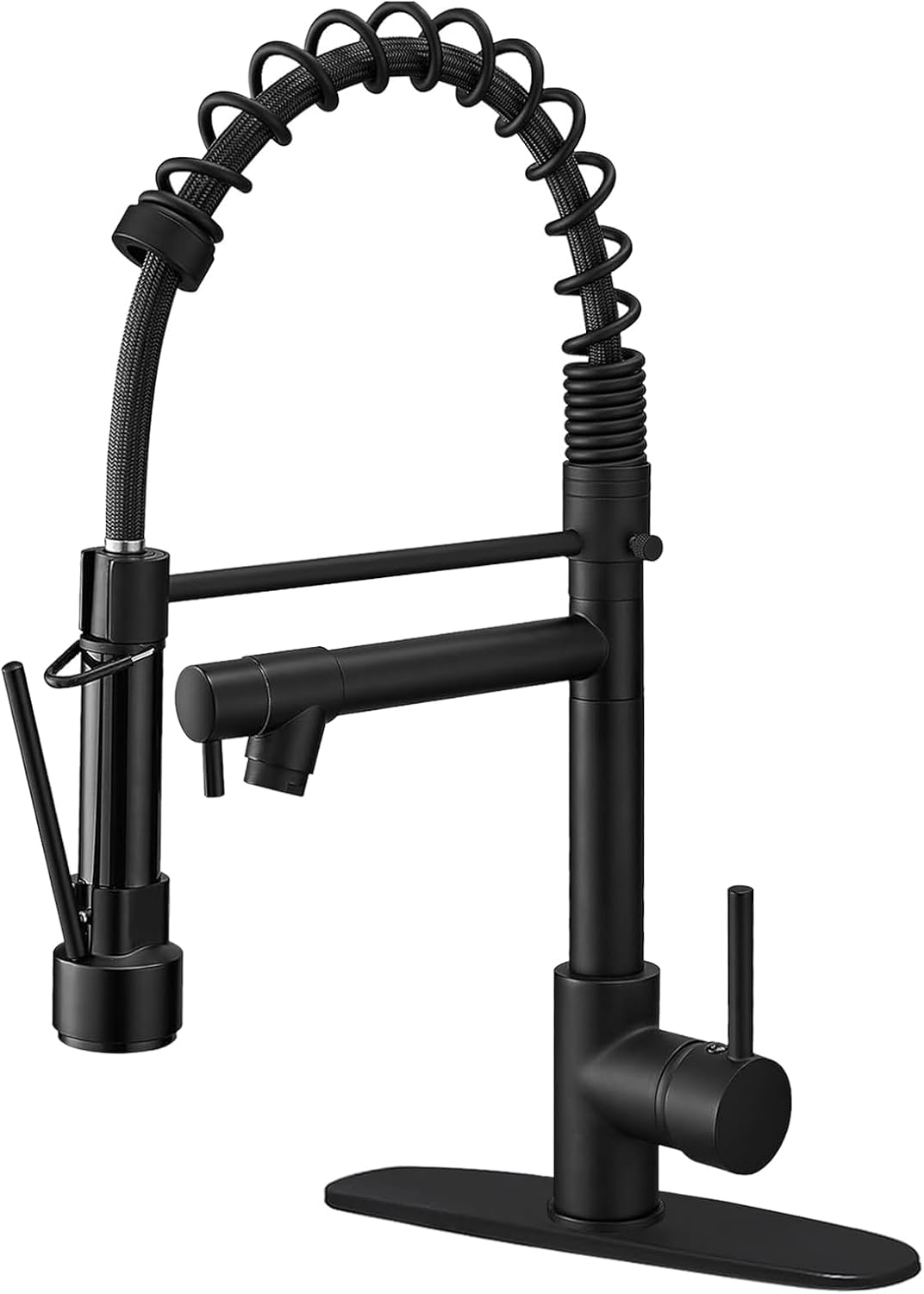 Kitchen Faucet with Pull Down Sprayer, High-Arc Single Handle Single Lever Spring Rv Kitchen Sink Faucet with Pull Out Sprayer, with Cover Plate, Matte Black