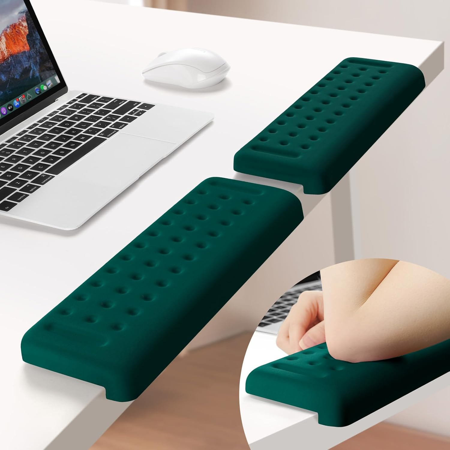 L-Shaped Desk Elbow Pad for Desk, 2-Pack Memory Foam Elbow Rest for Desk Edge Cushion, Non-Slip Ergonomic Arm Rest for Wrist, Palm & Forearm Support, Office Home, Separate Design, Dark Green