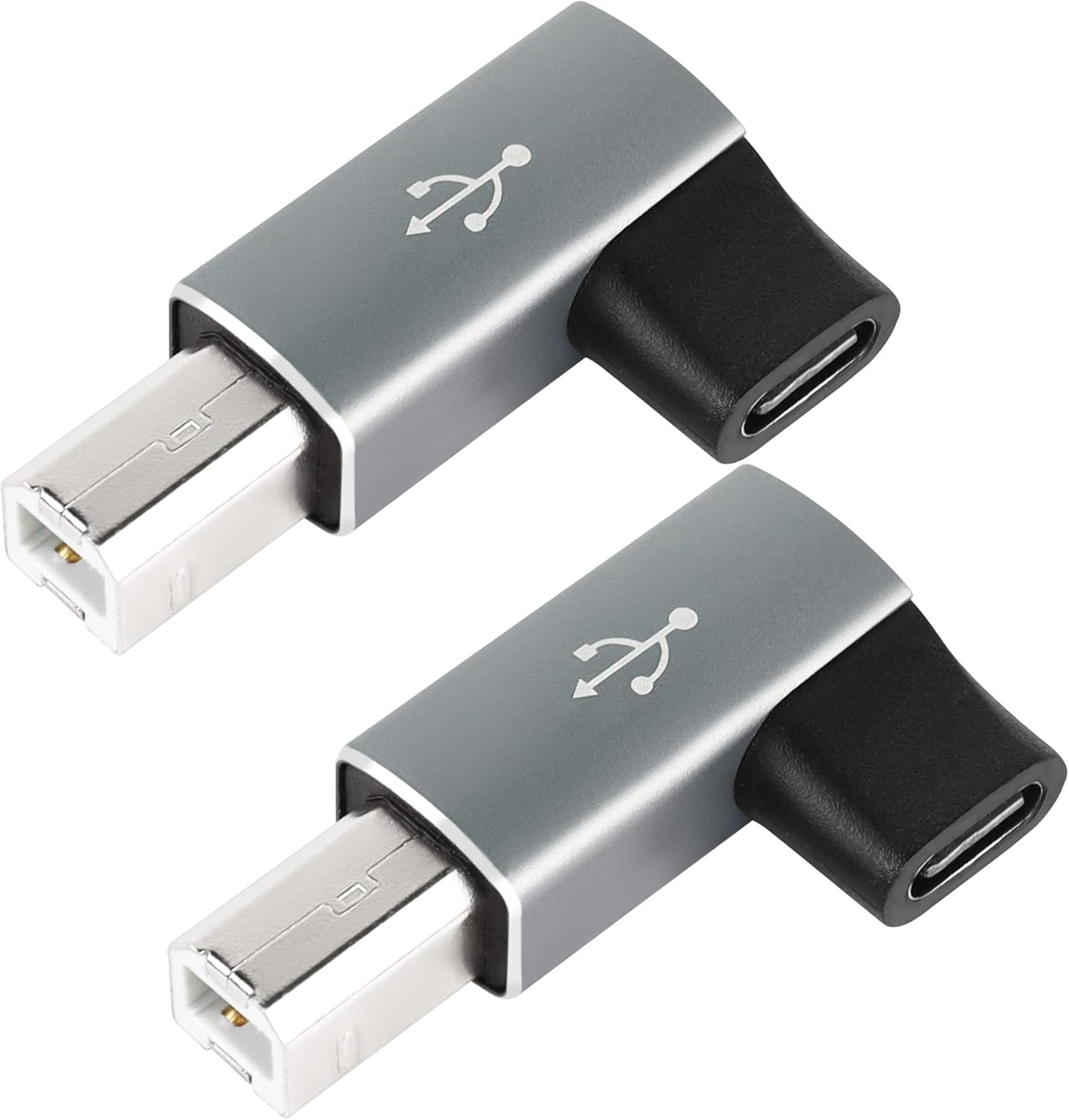 90 Degree USB C to MIDI Adapter Type C Female to USB B Male Printer Right Angle Adapter Converter, for Printer MIDI Electric Piano Electronic Drum, 2PCS, Gray